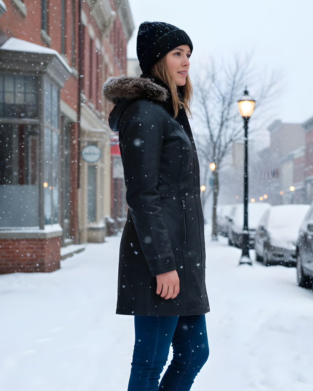 Valencia Women Lambskin Black Long Jacket