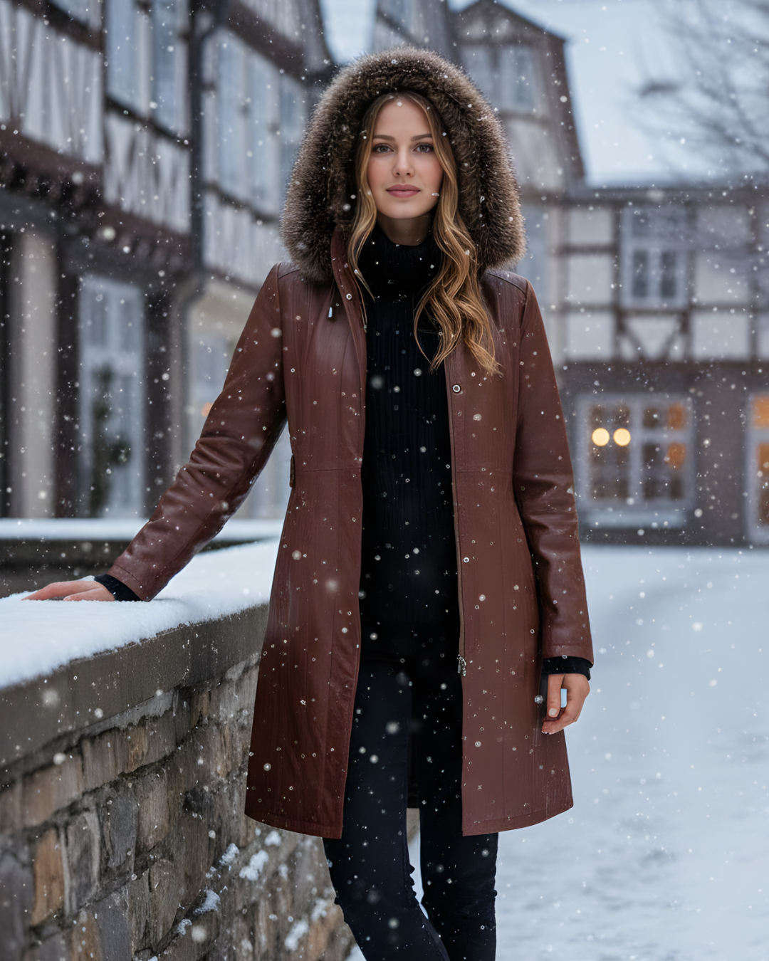 Valencia Women Lambskin Brown Long Jacket