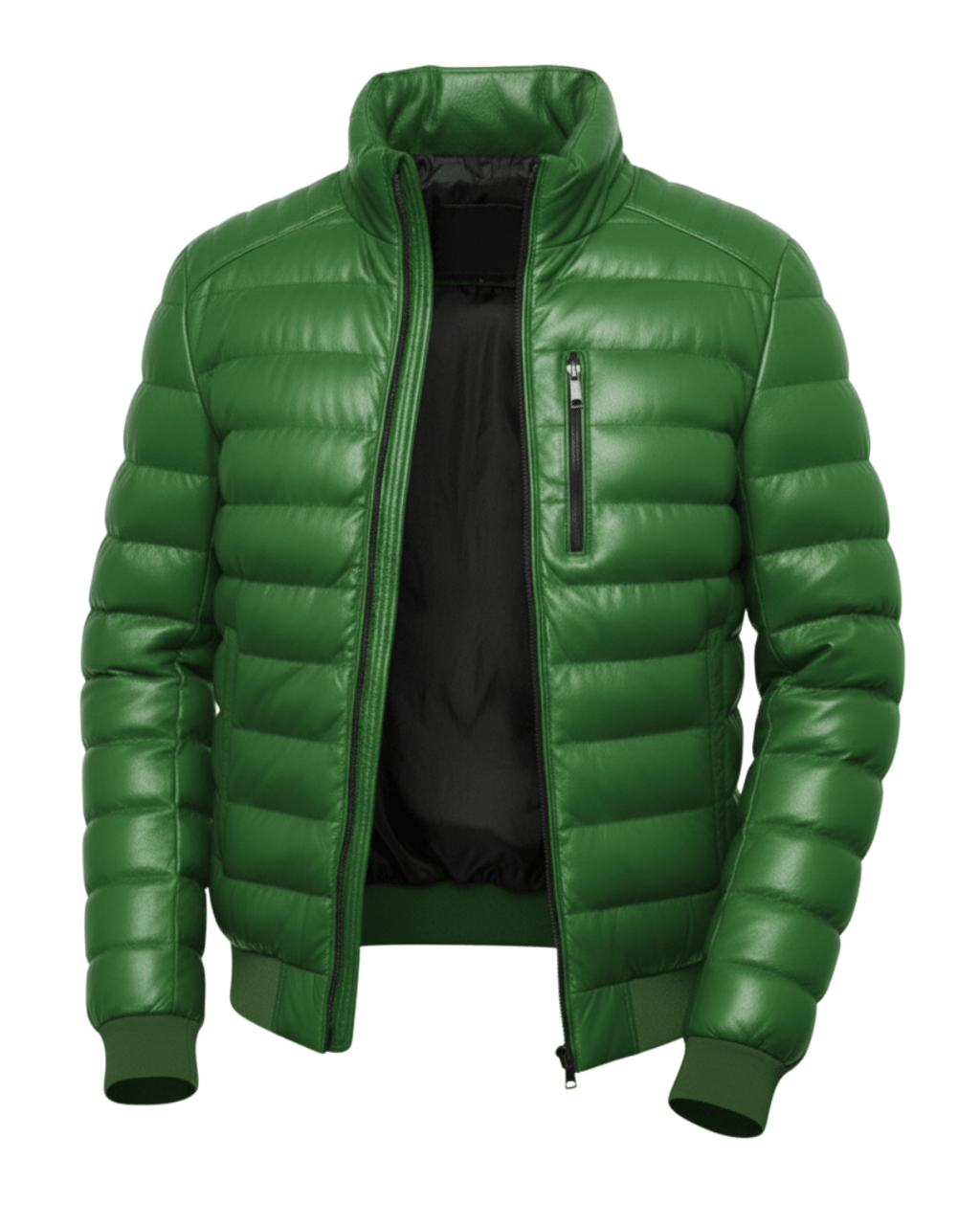 Arctic Shield Puffer Green Leather Jacket