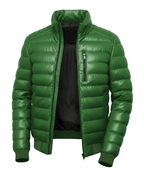 Arctic Shield Puffer Green Leather Jacket
