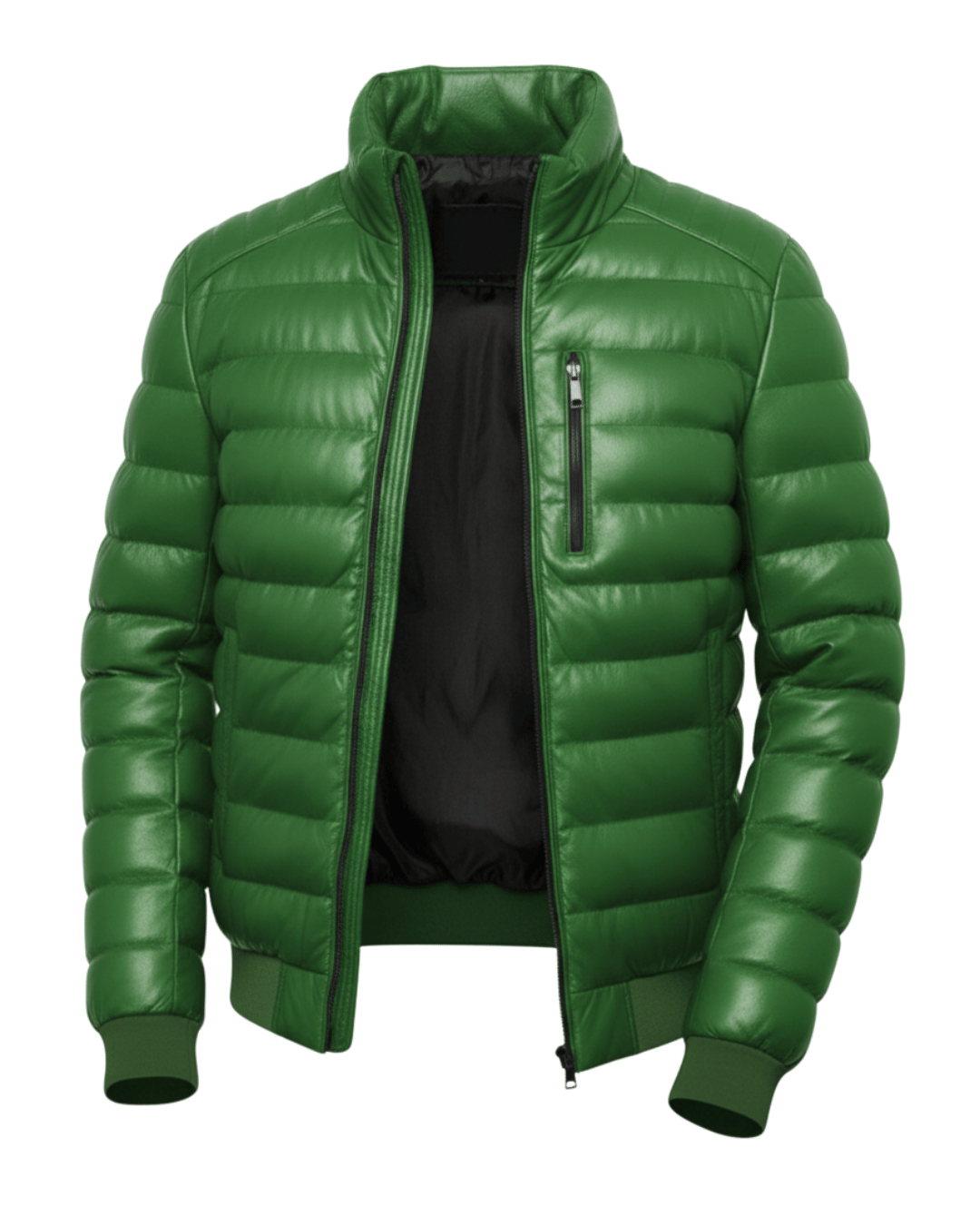 Arctic Shield Puffer Green Leather Jacket