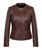 Azure Curve Brown Leather Jacket
