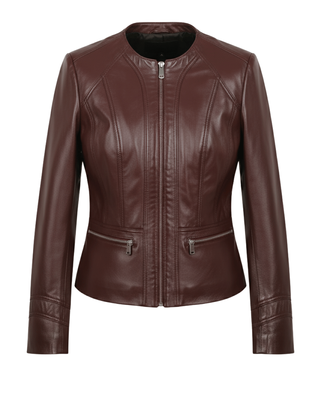 Azure Curve Brown Leather Jacket