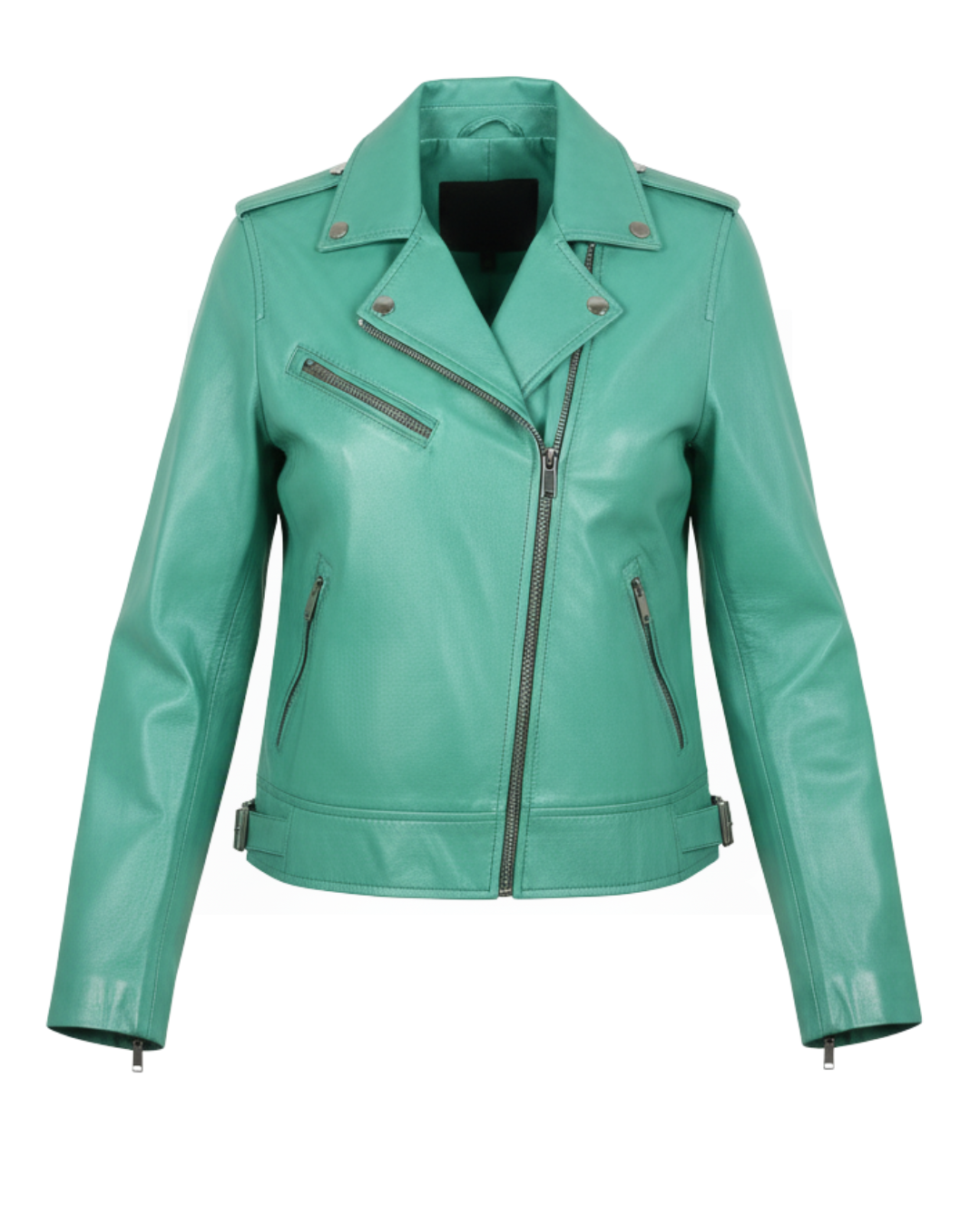 Sea Green Women Biker Real Leather Jacket