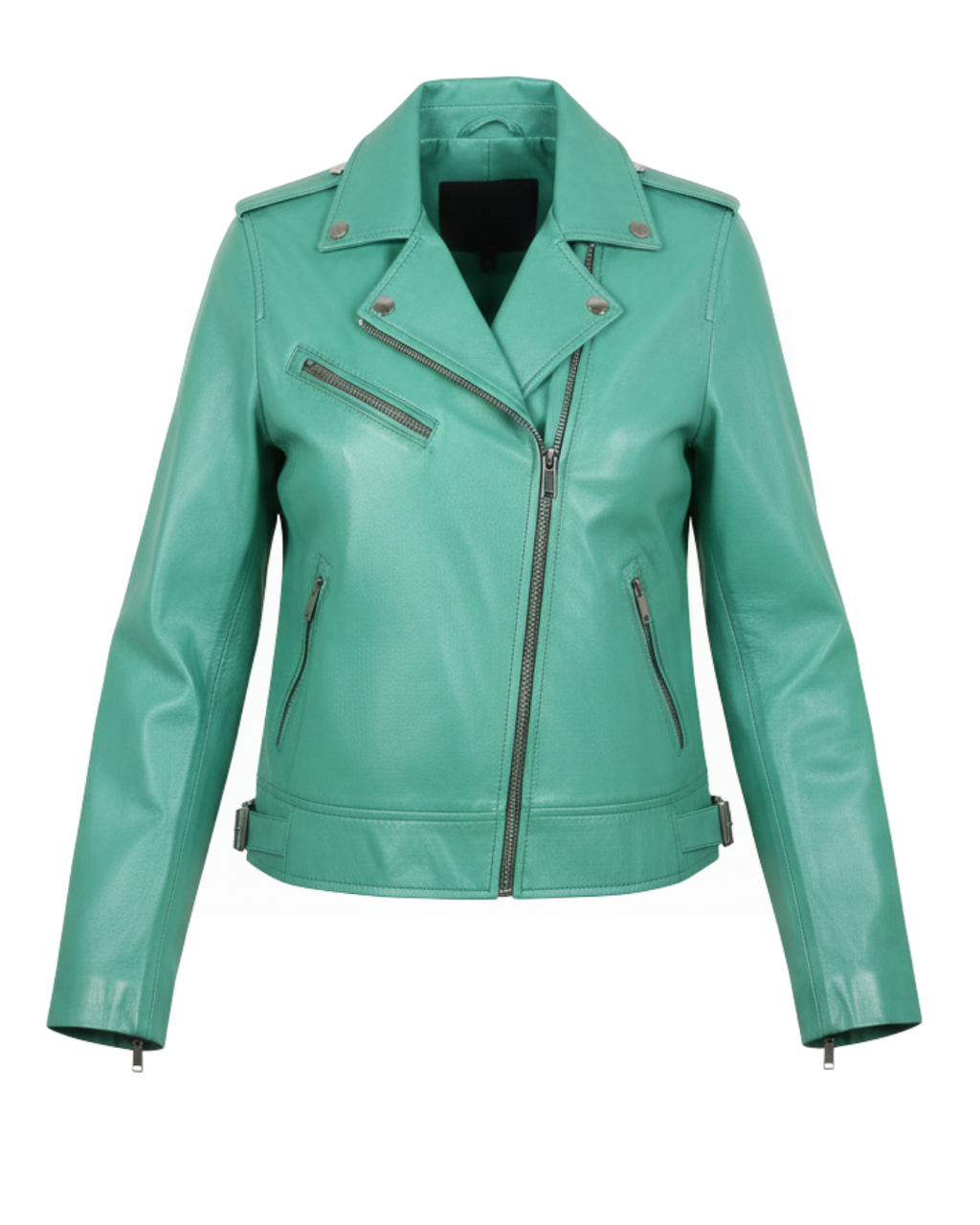 Sea Green Women Biker Real Leather Jacket