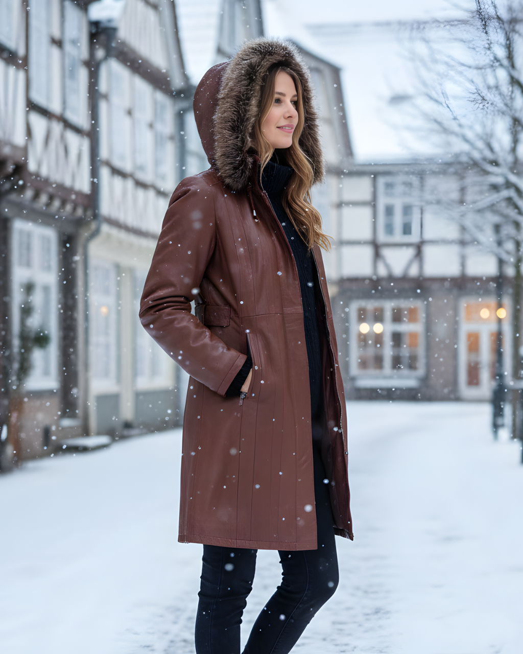Valencia Women Lambskin Brown Long Jacket