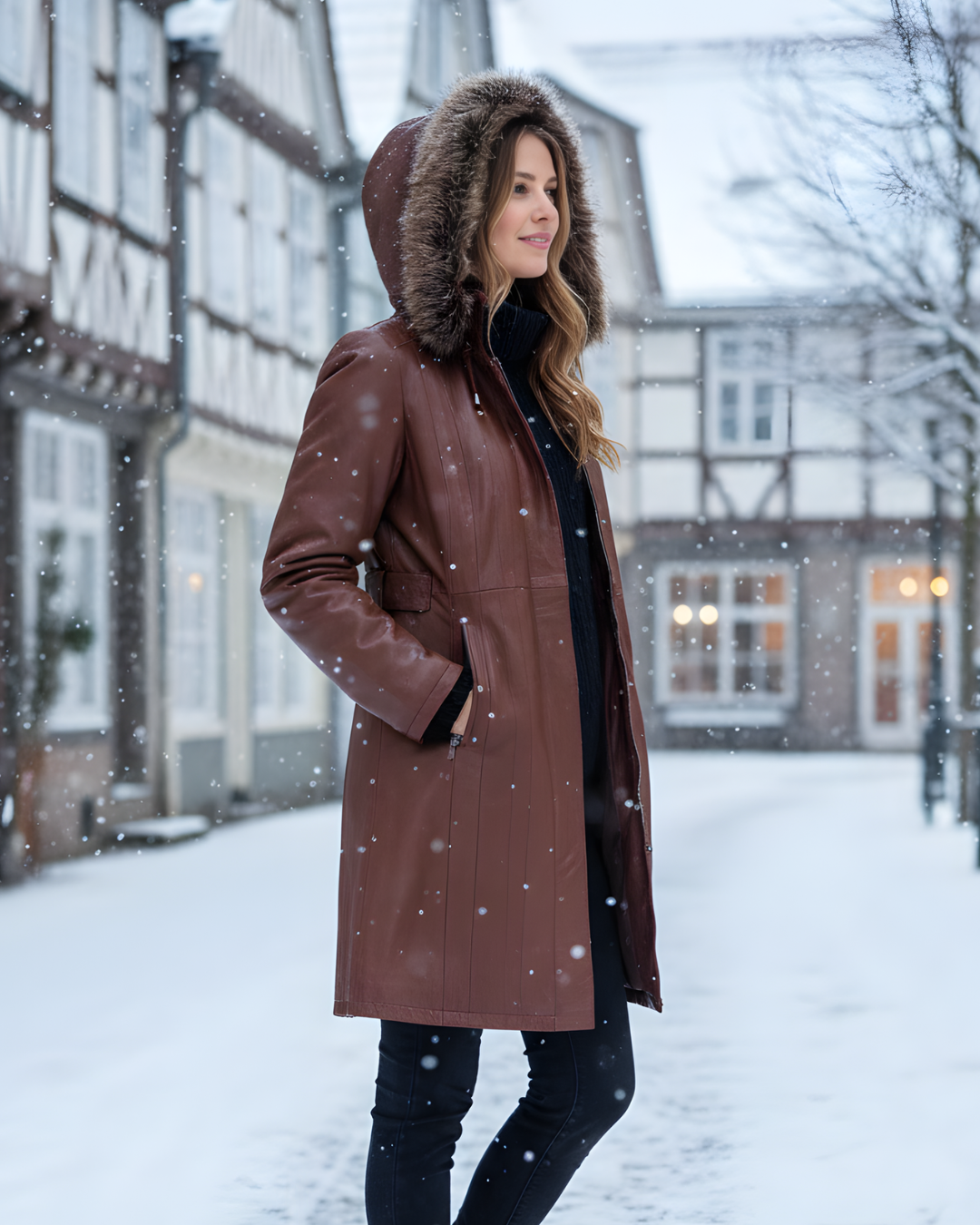 Valencia Women Lambskin Brown Long Jacket