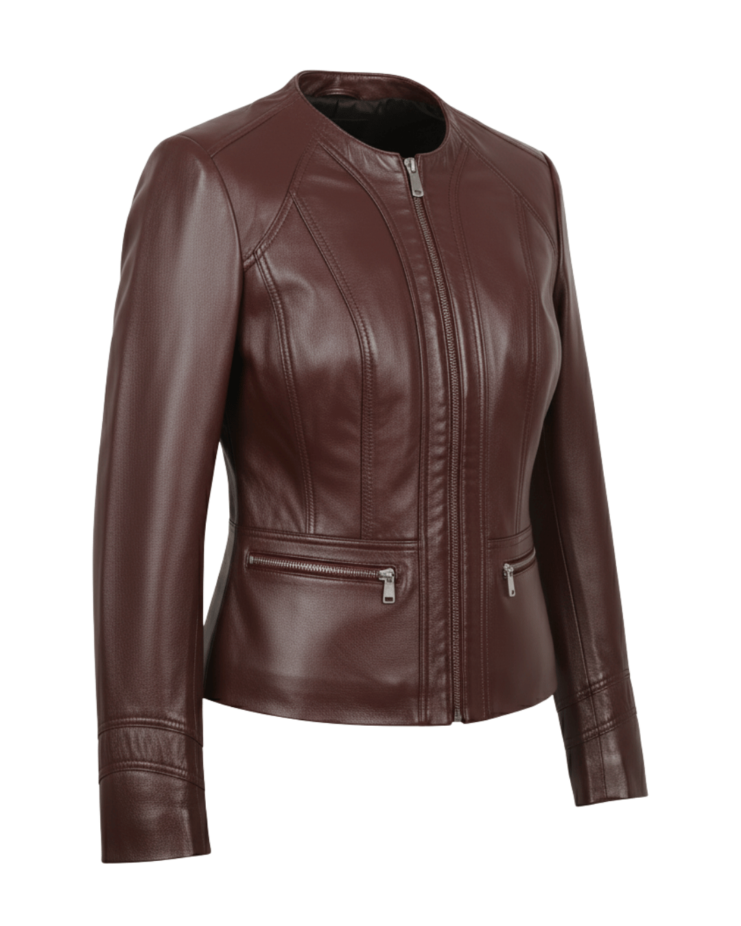 Azure Curve Brown Leather Jacket
