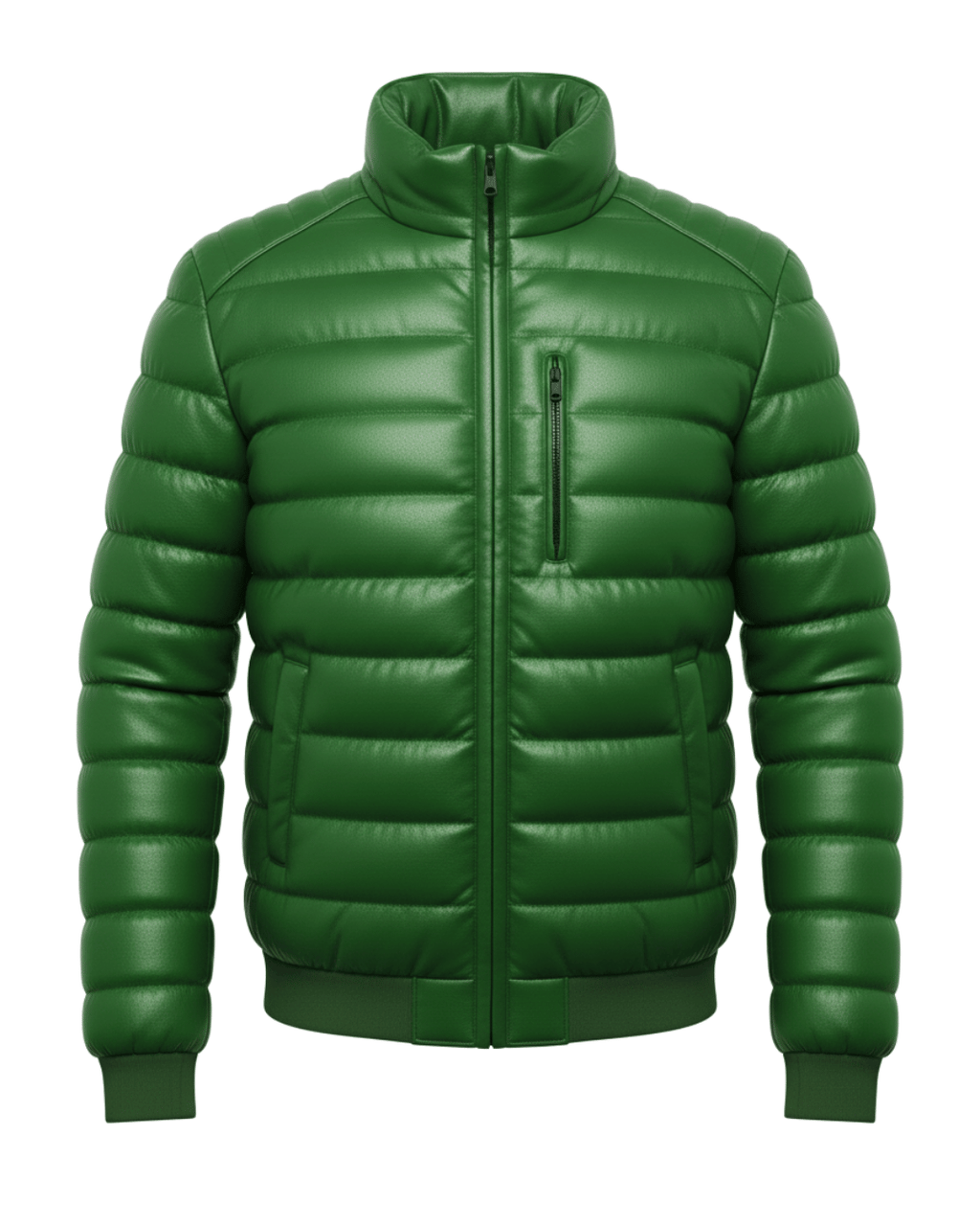 Arctic Shield Puffer Green Leather Jacket