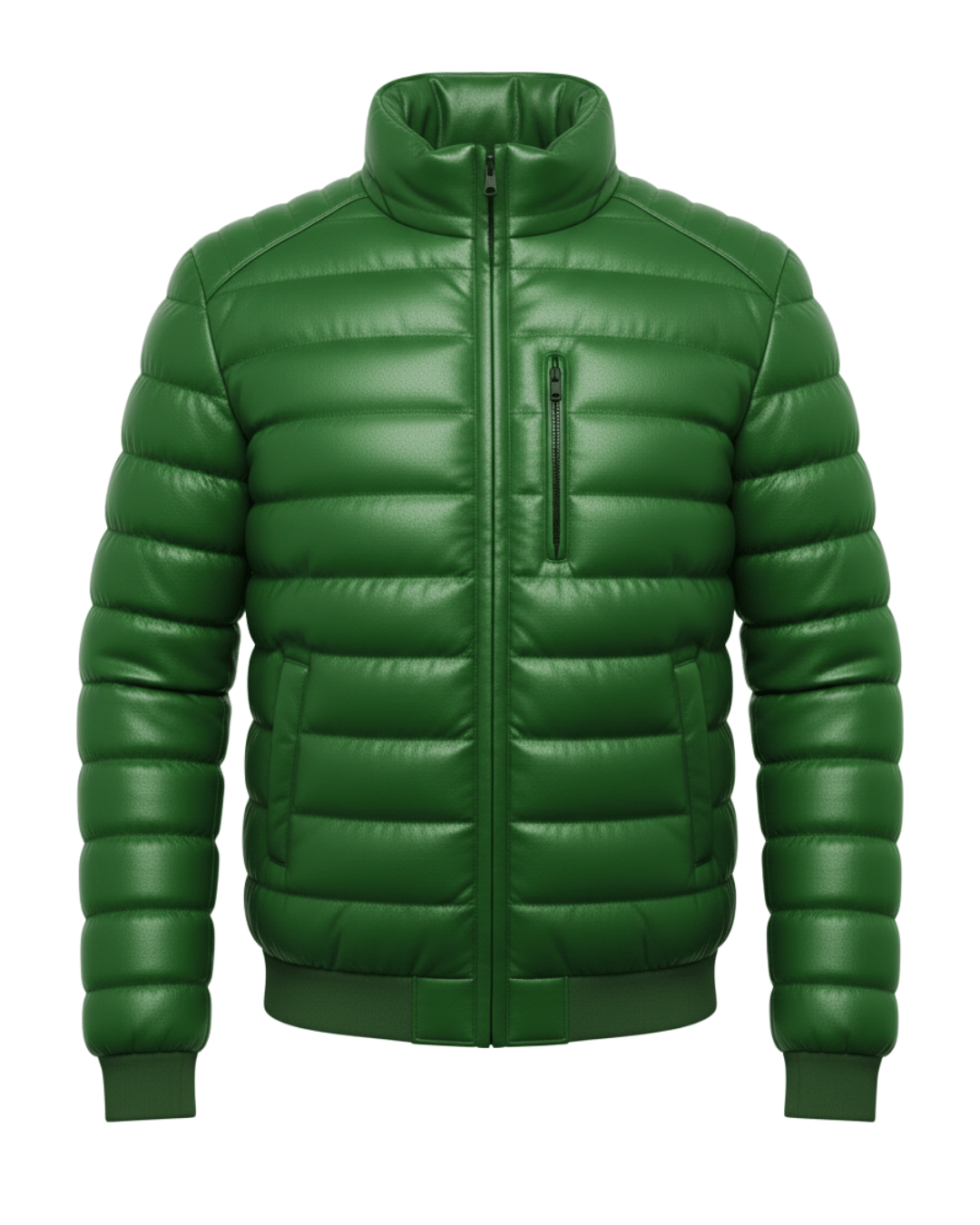 Arctic Shield Puffer Green Leather Jacket