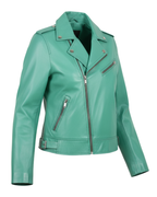 Sea Green Women Biker Real Leather Jacket