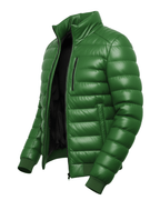Arctic Shield Puffer Green Leather Jacket