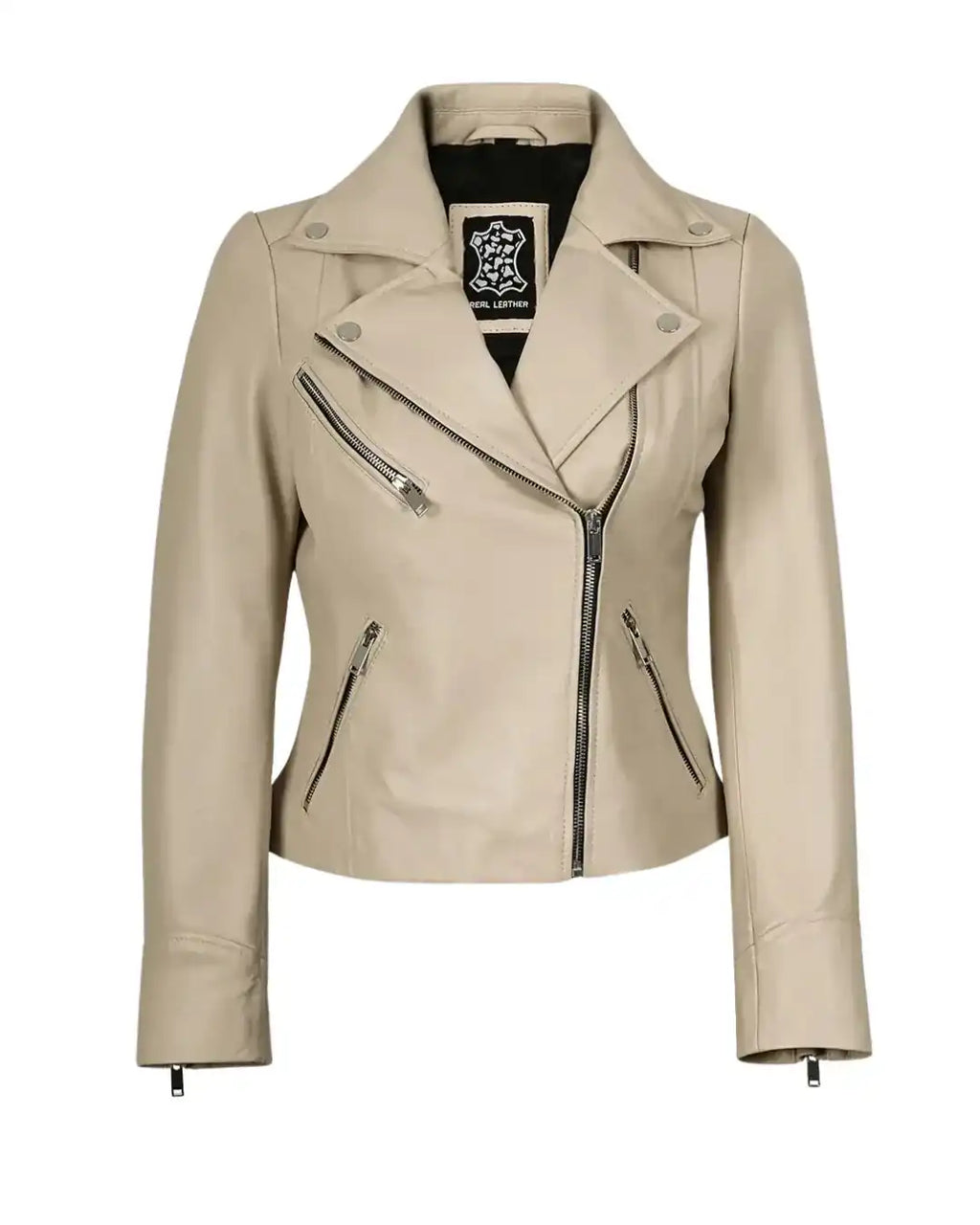 Beach Women Biker Real Leather Jacket - Glacier Leather