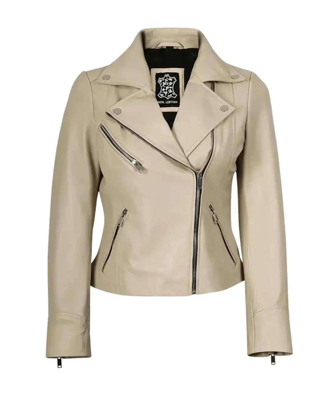 Beach Women Biker Real Leather Jacket - Glacier Leather