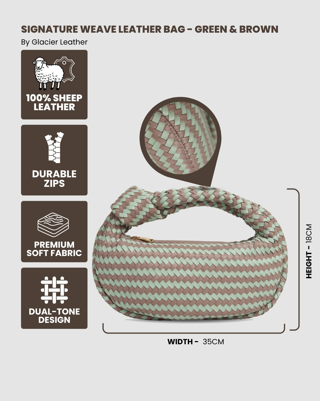 Signature Weave Leather Bag - Green & Brown
