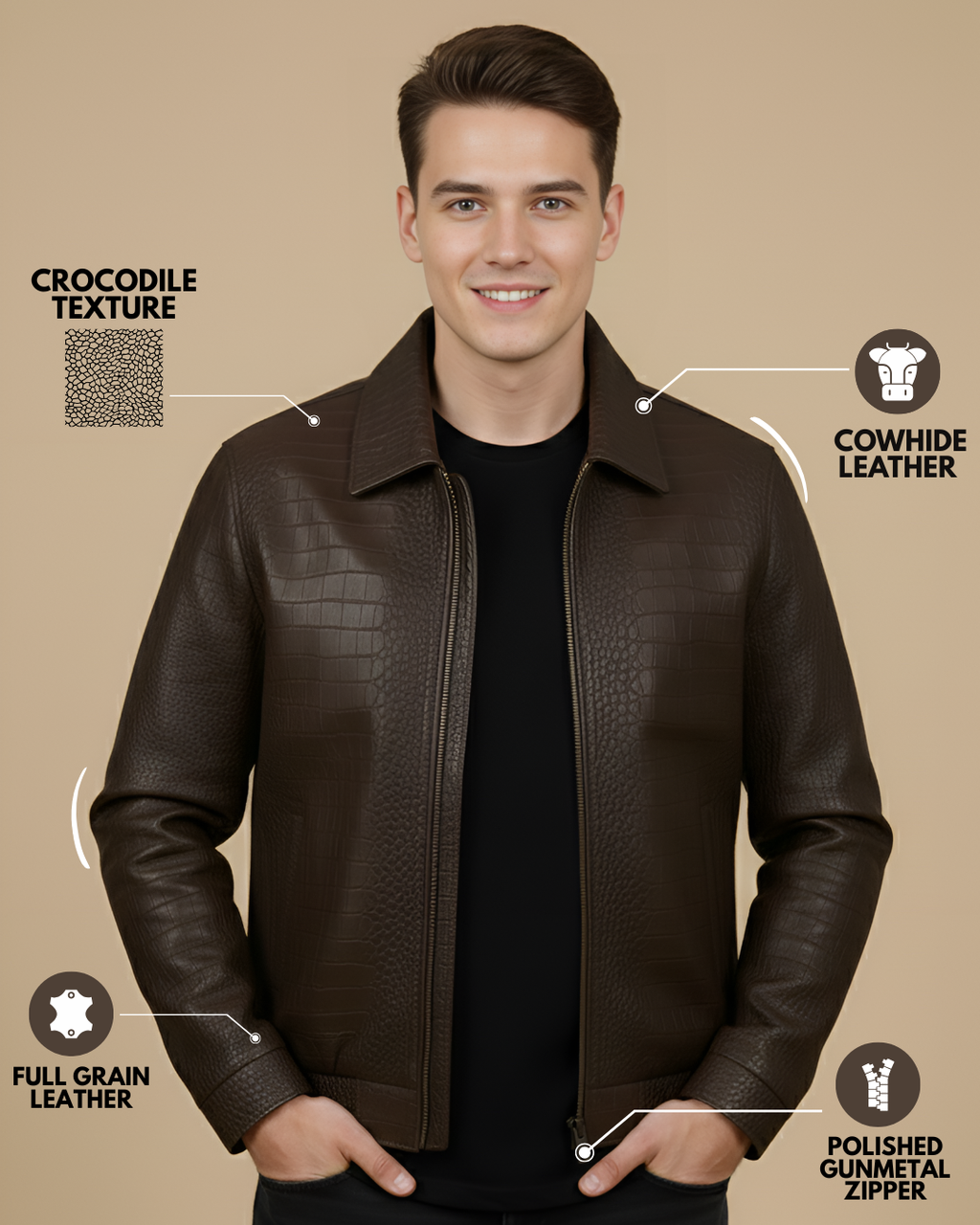 Imperial Brown Crocodile Jacket