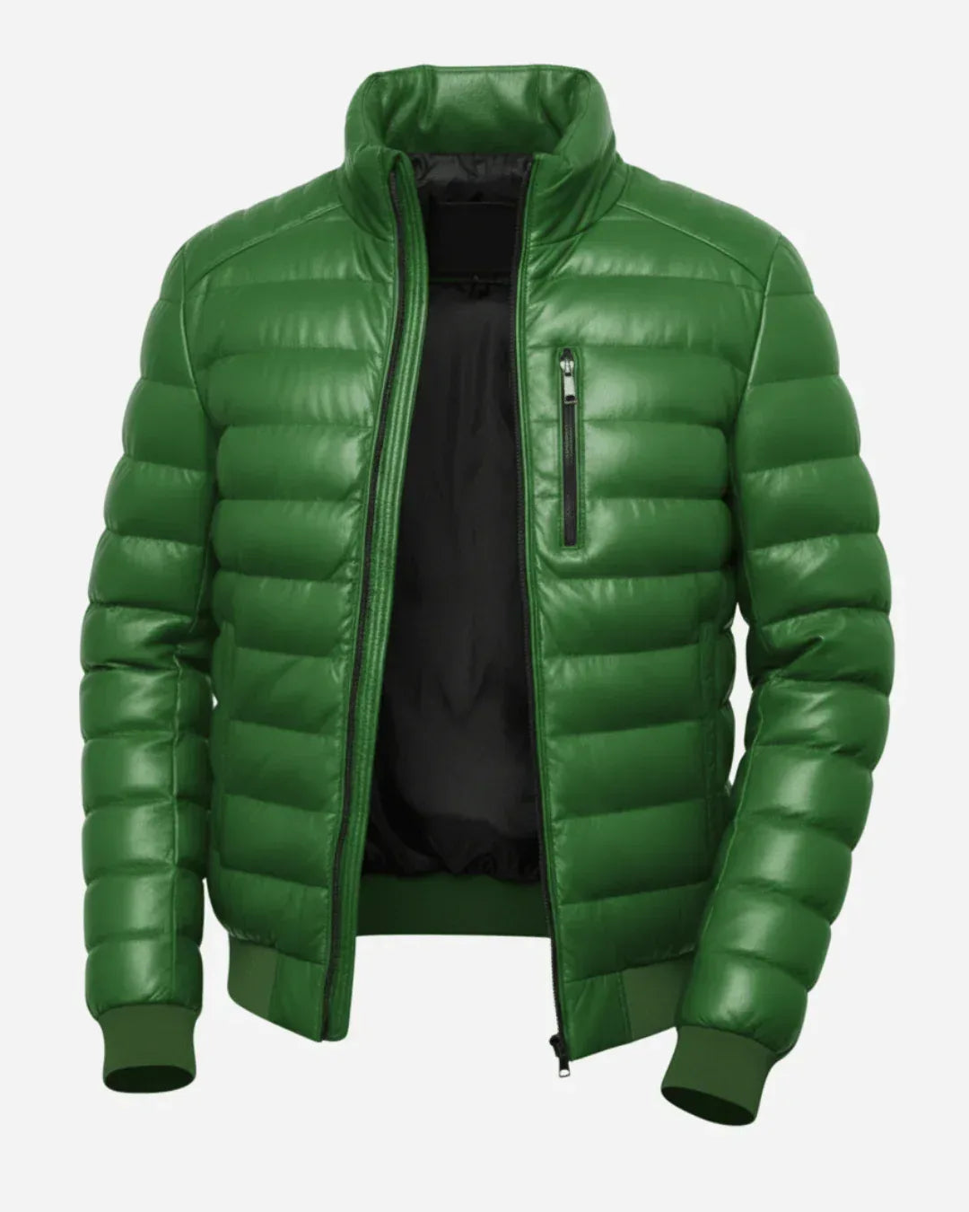 Arctic Shield Puffer Green Leather Jacket