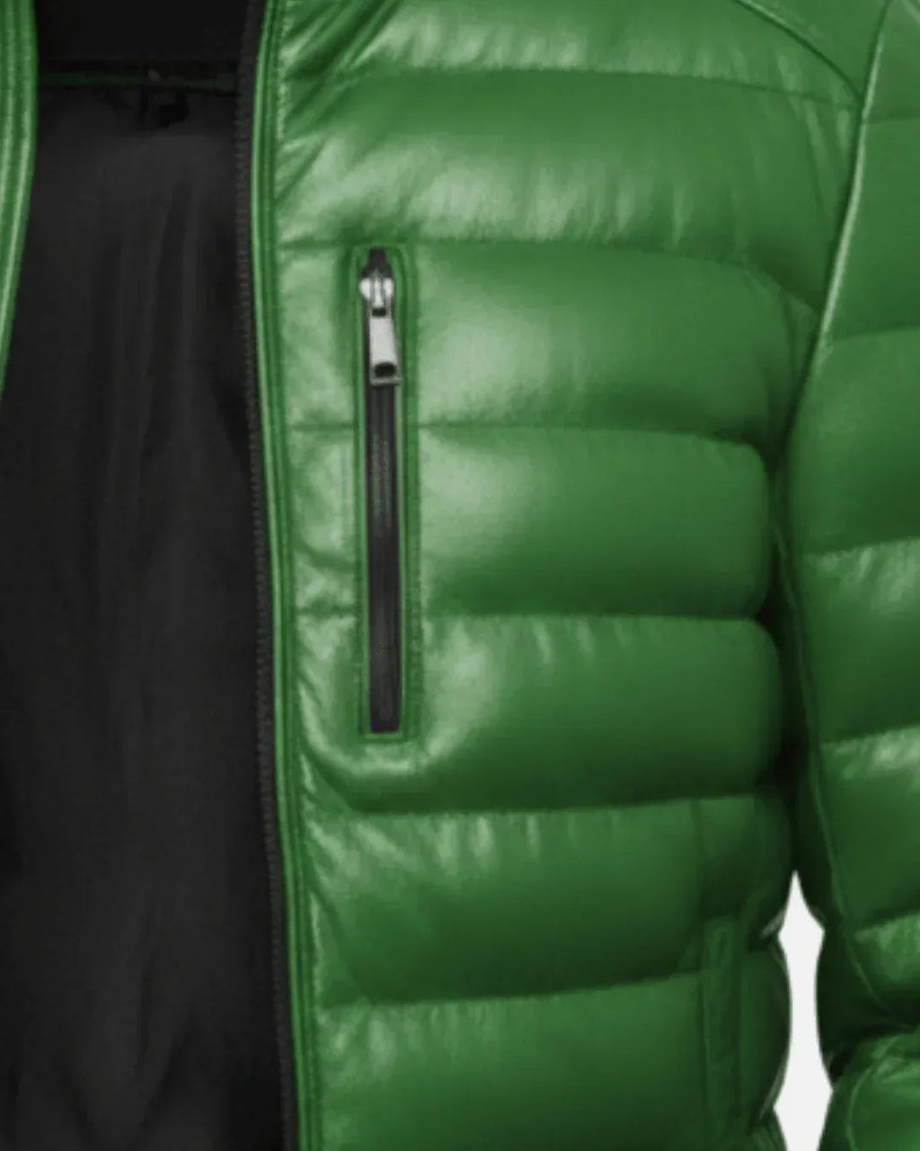 Arctic Shield Puffer Green Leather Jacket