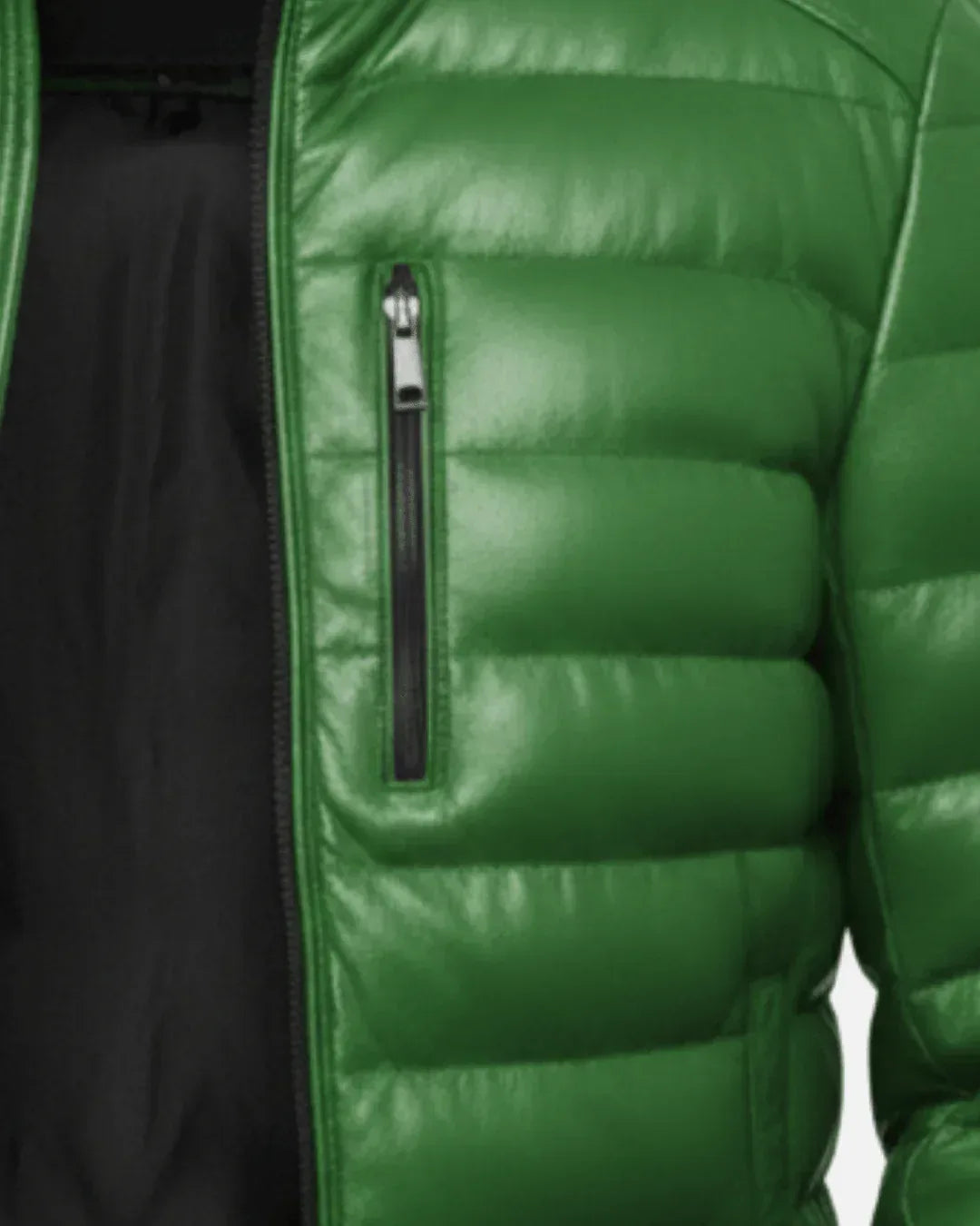 Arctic Shield Puffer Green Leather Jacket