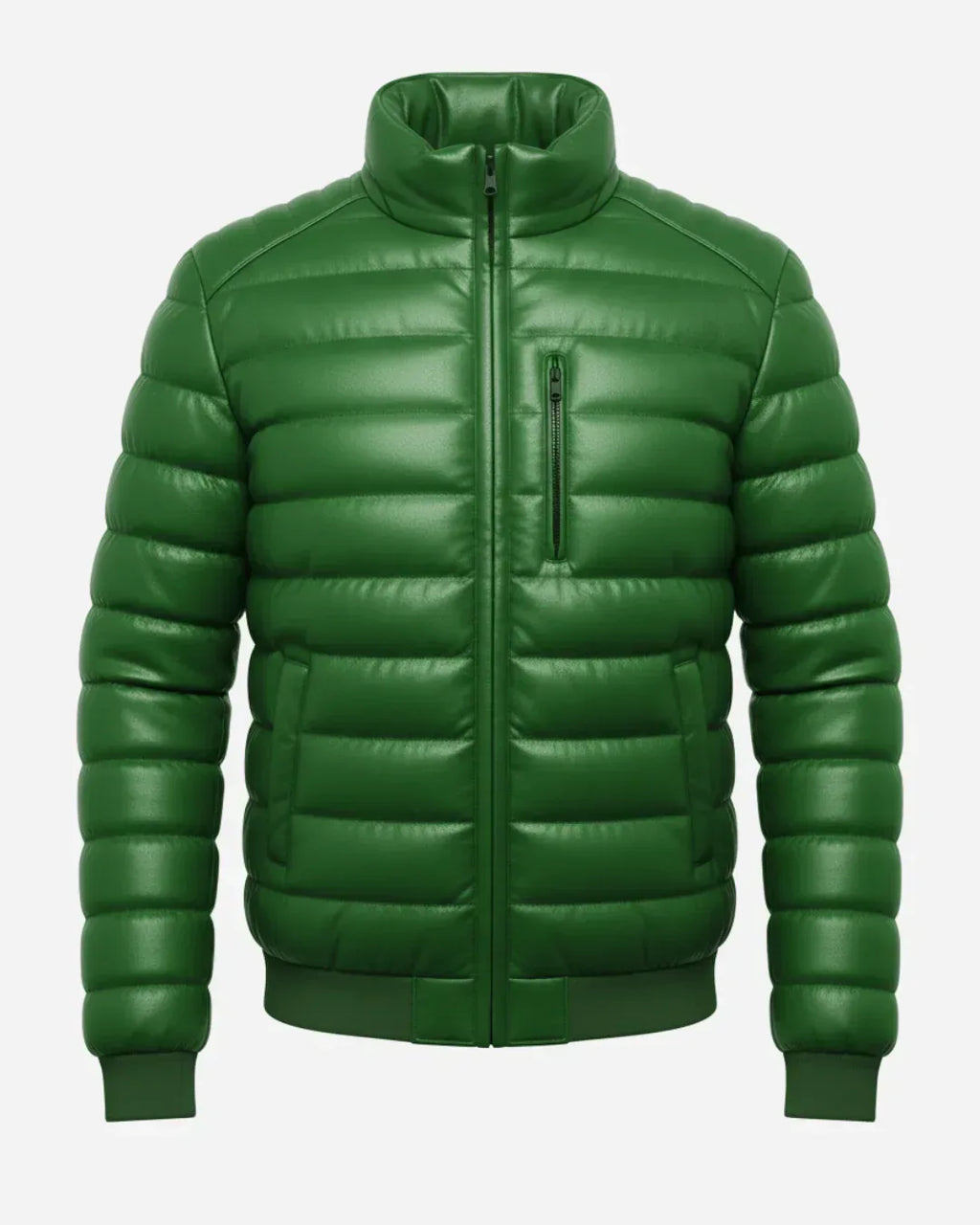 Arctic Shield Puffer Green Leather Jacket