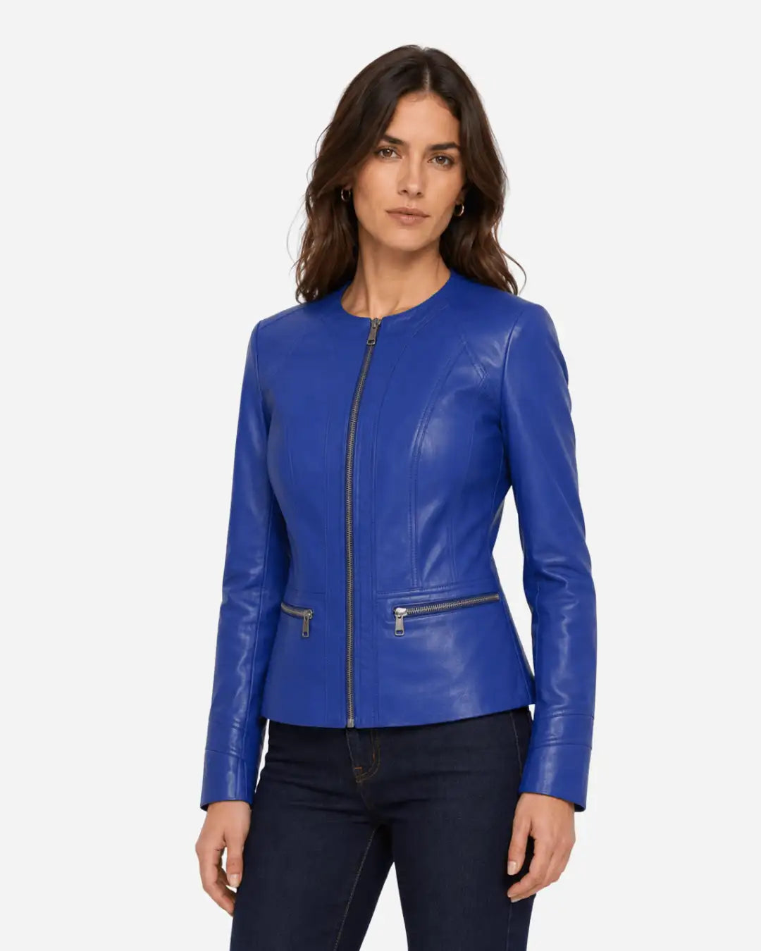 The best sheepskin leather jacket for women in blue color