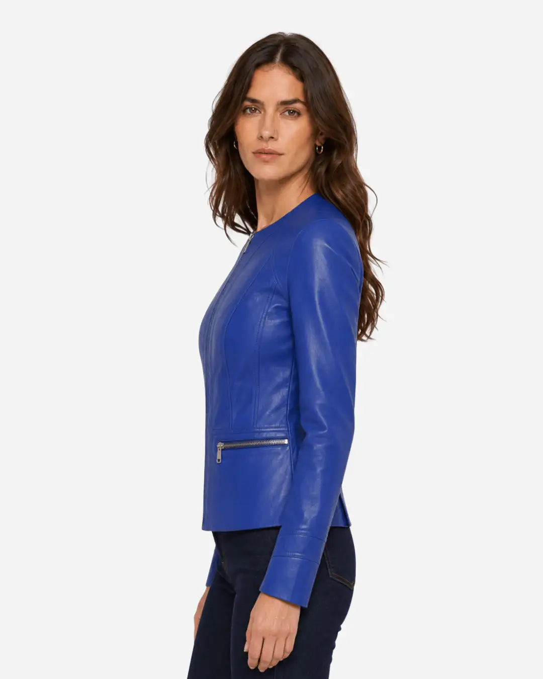 The best sheepskin leather jacket for women in blue color