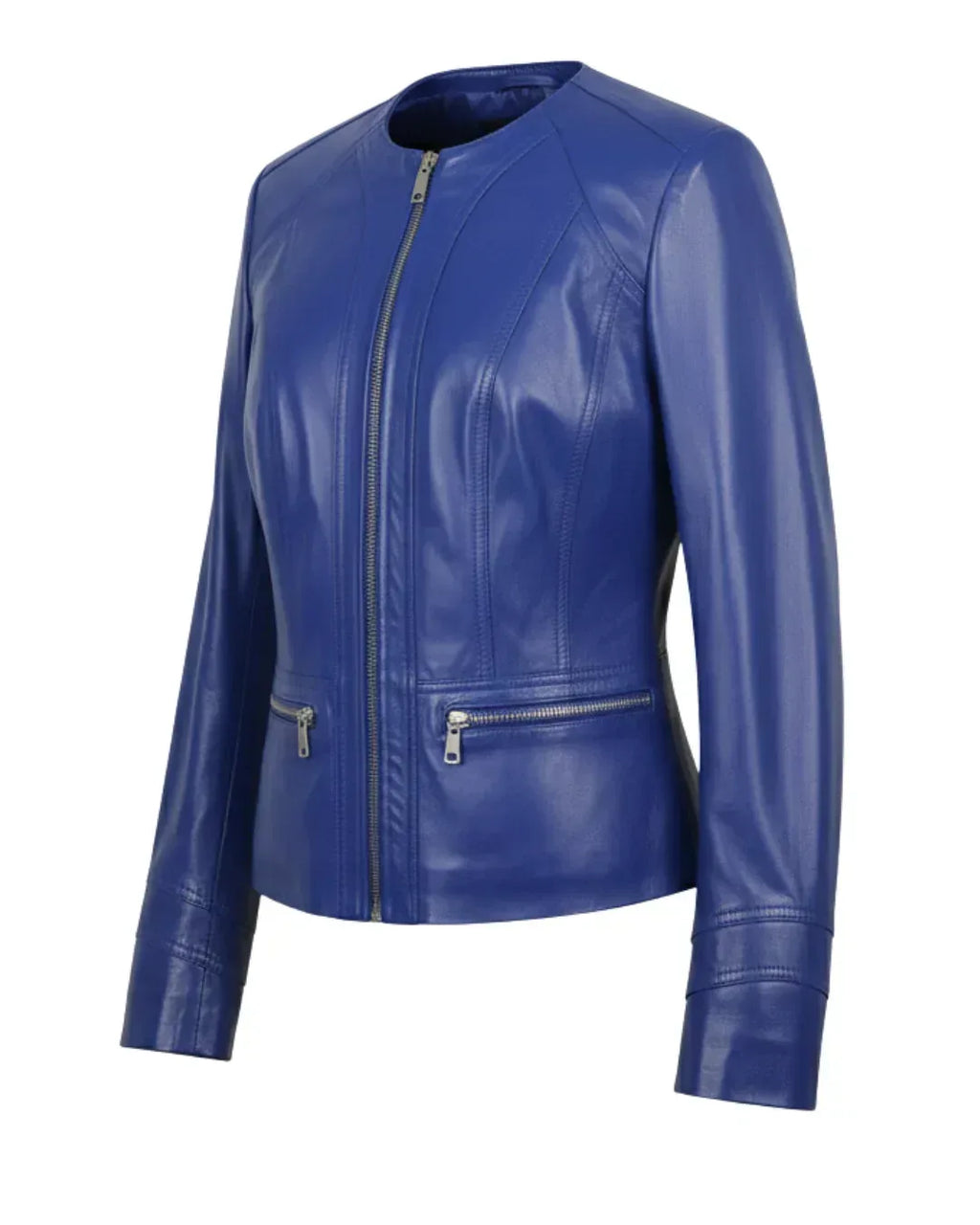 Azure Curve Blue Leather Jacket - Glacier Leather