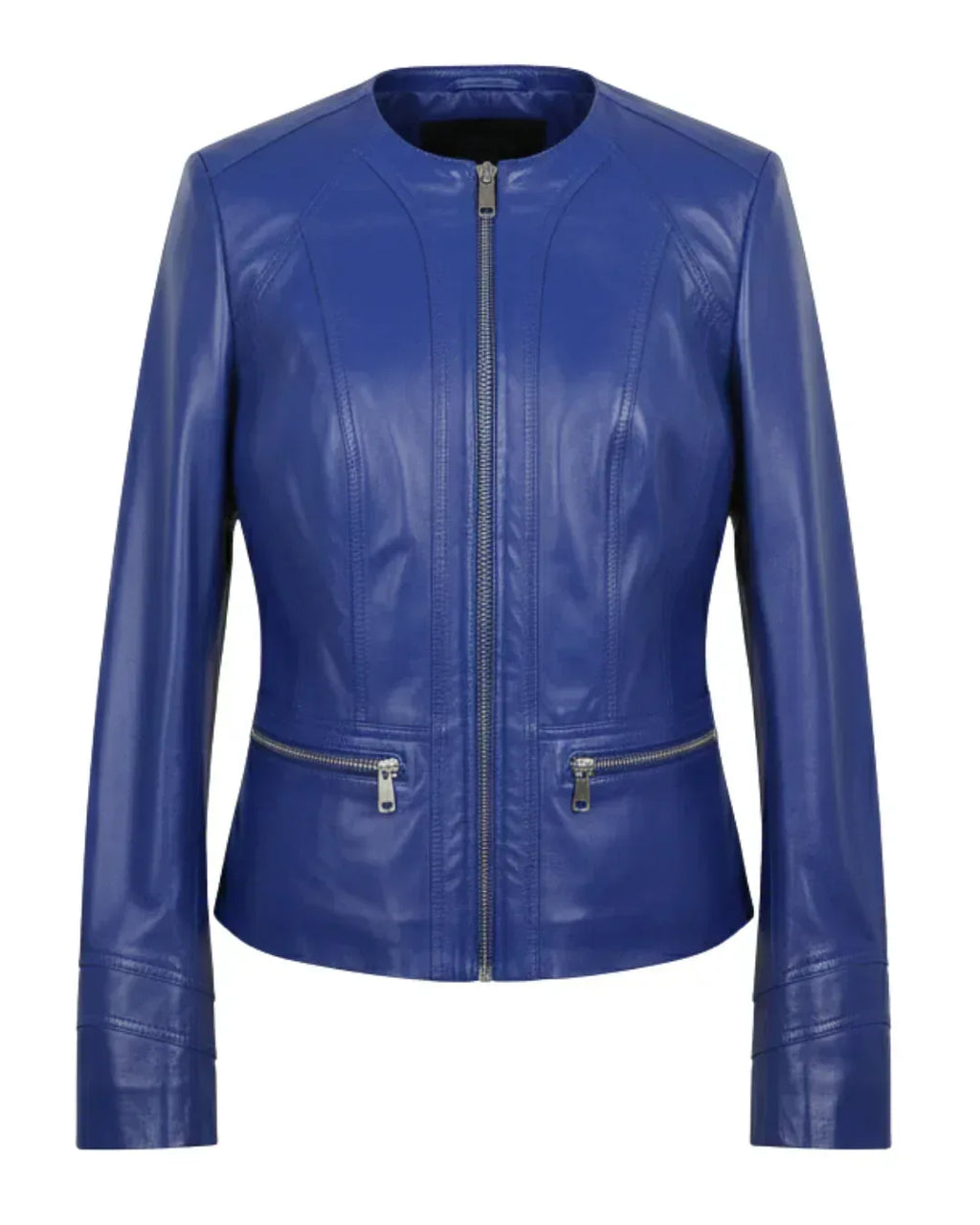 Azure Curve Blue Leather Jacket - Glacier Leather