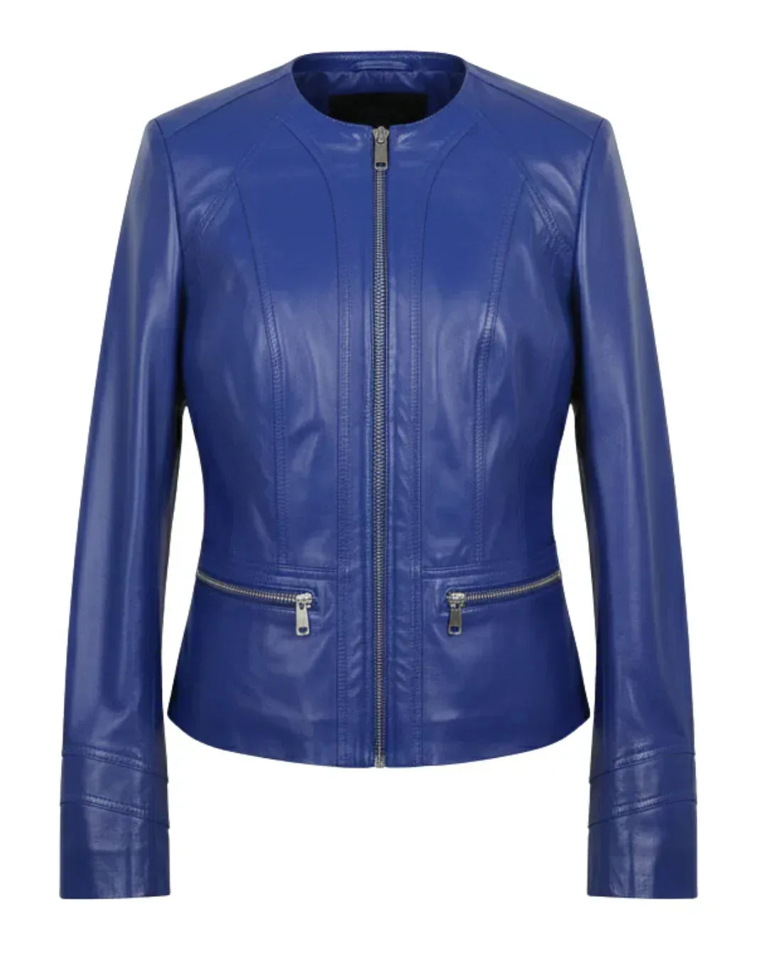 Azure Curve Blue Leather Jacket - Glacier Leather