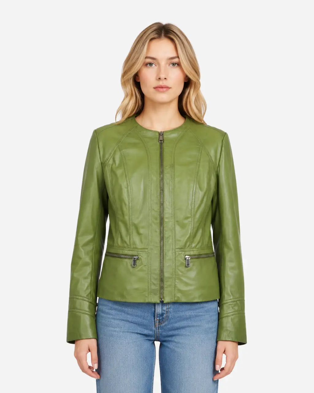 Azure Curve Lime Green Leather Jacket