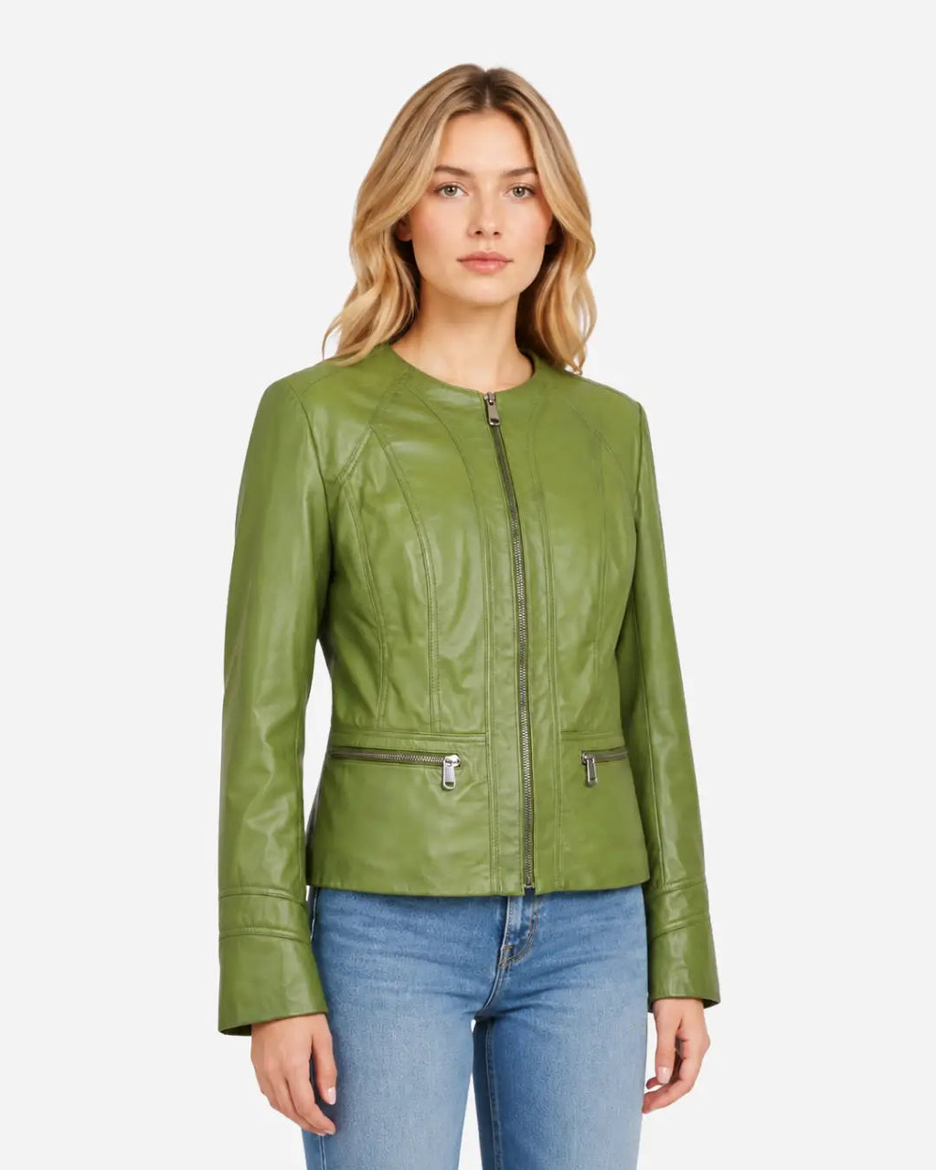 Azure Curve Lime Green Leather Jacket
