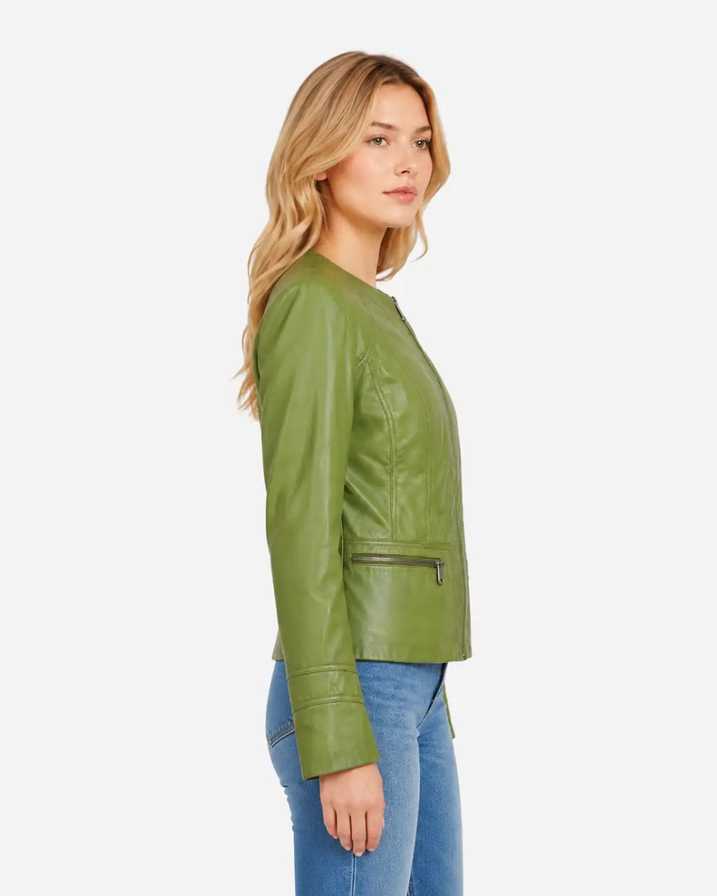 Azure Curve Lime Green Leather Jacket