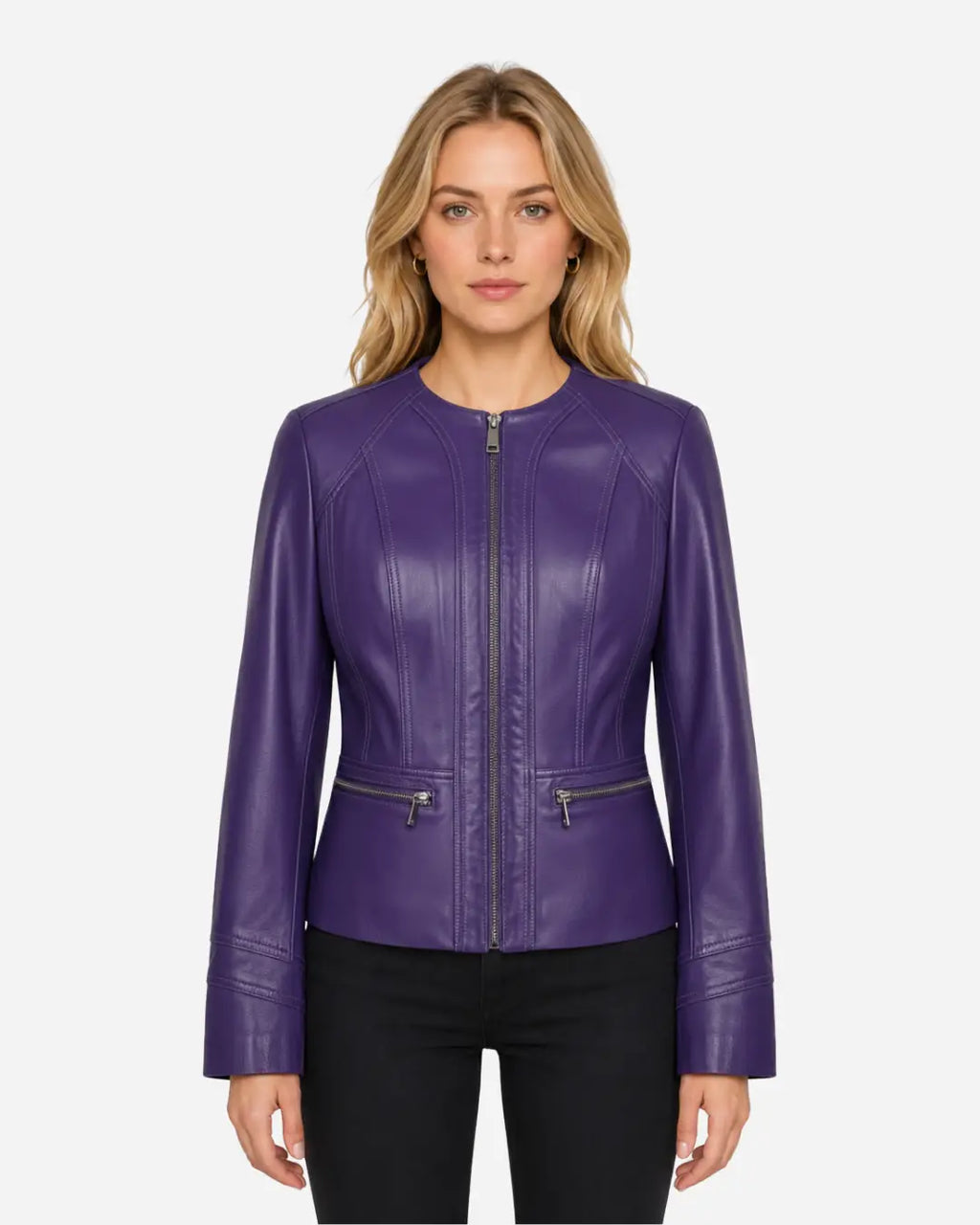 Finest quality sheepskin leather jacket for women in purple color with free shipping