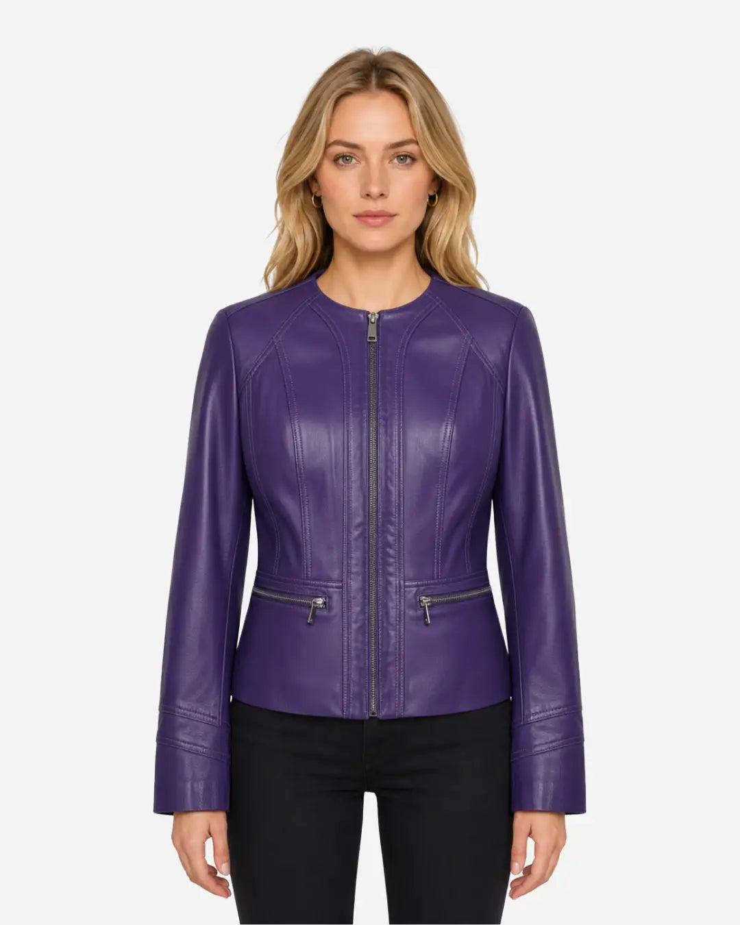 Finest quality sheepskin leather jacket for women in purple color with free shipping