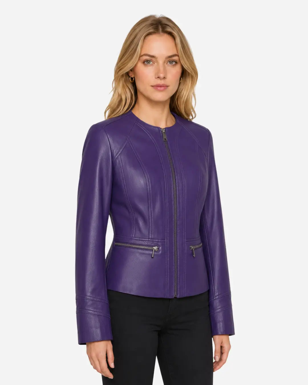 Finest quality sheepskin leather jacket for women in purple color with free shipping