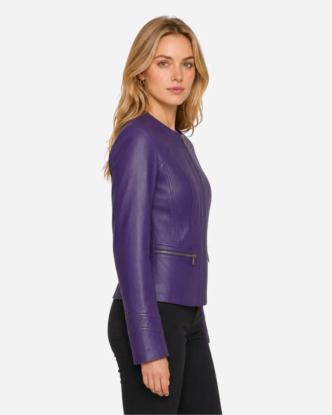 Finest quality sheepskin leather jacket for women in purple color with free shipping