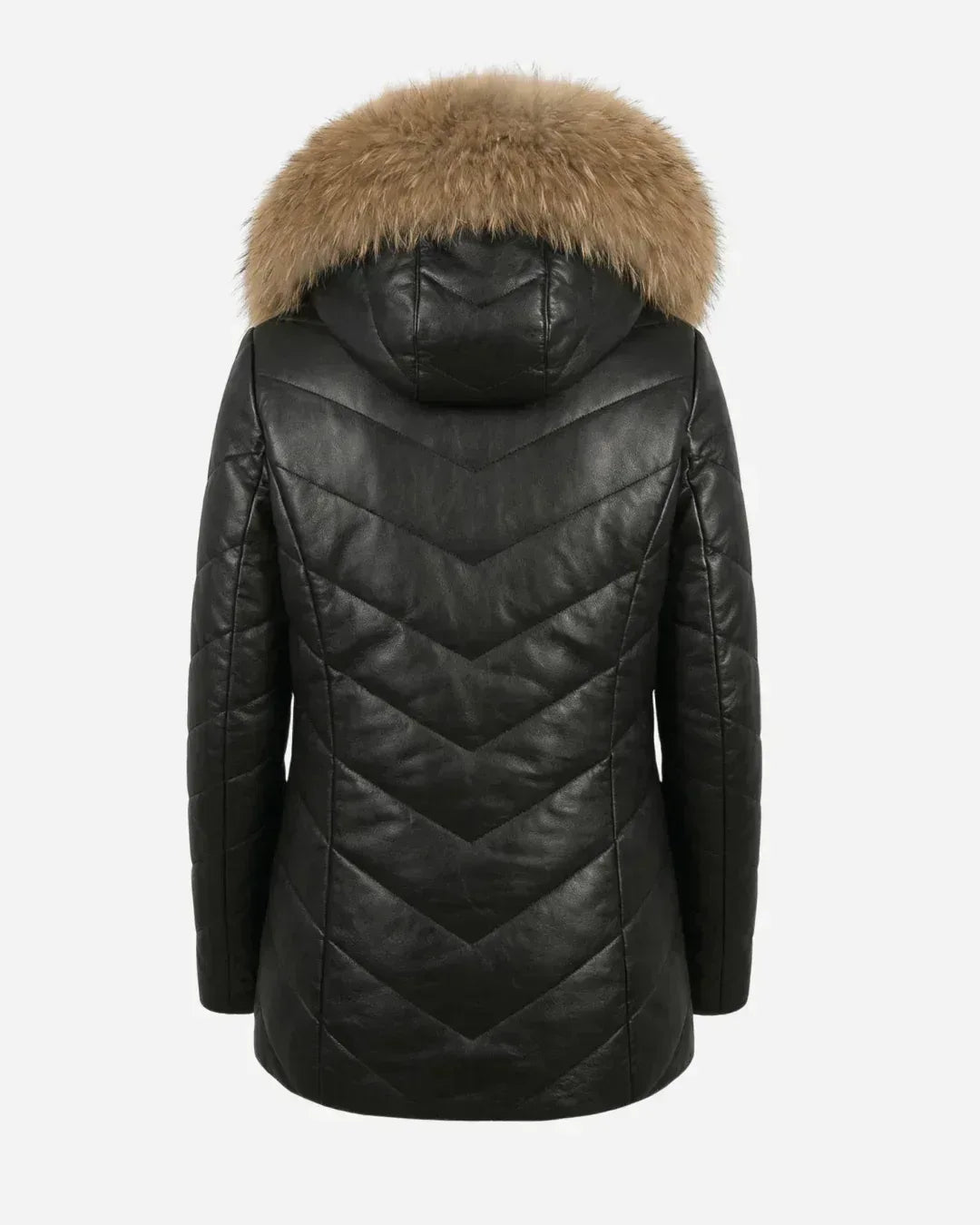 Women's Black Leather Airwarm Parka Coat