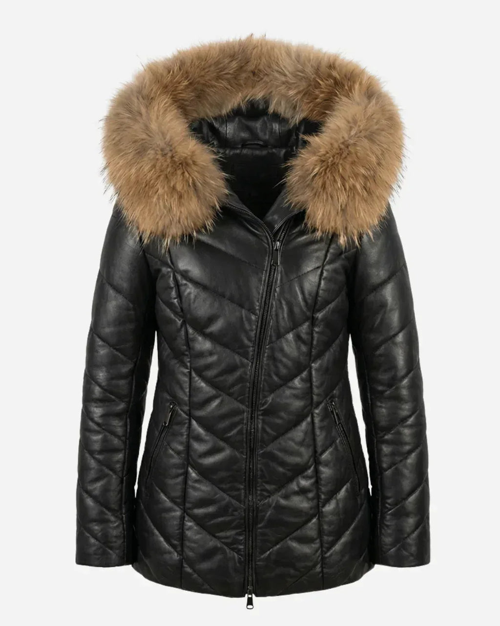 Women's Black Leather Airwarm Parka Coat