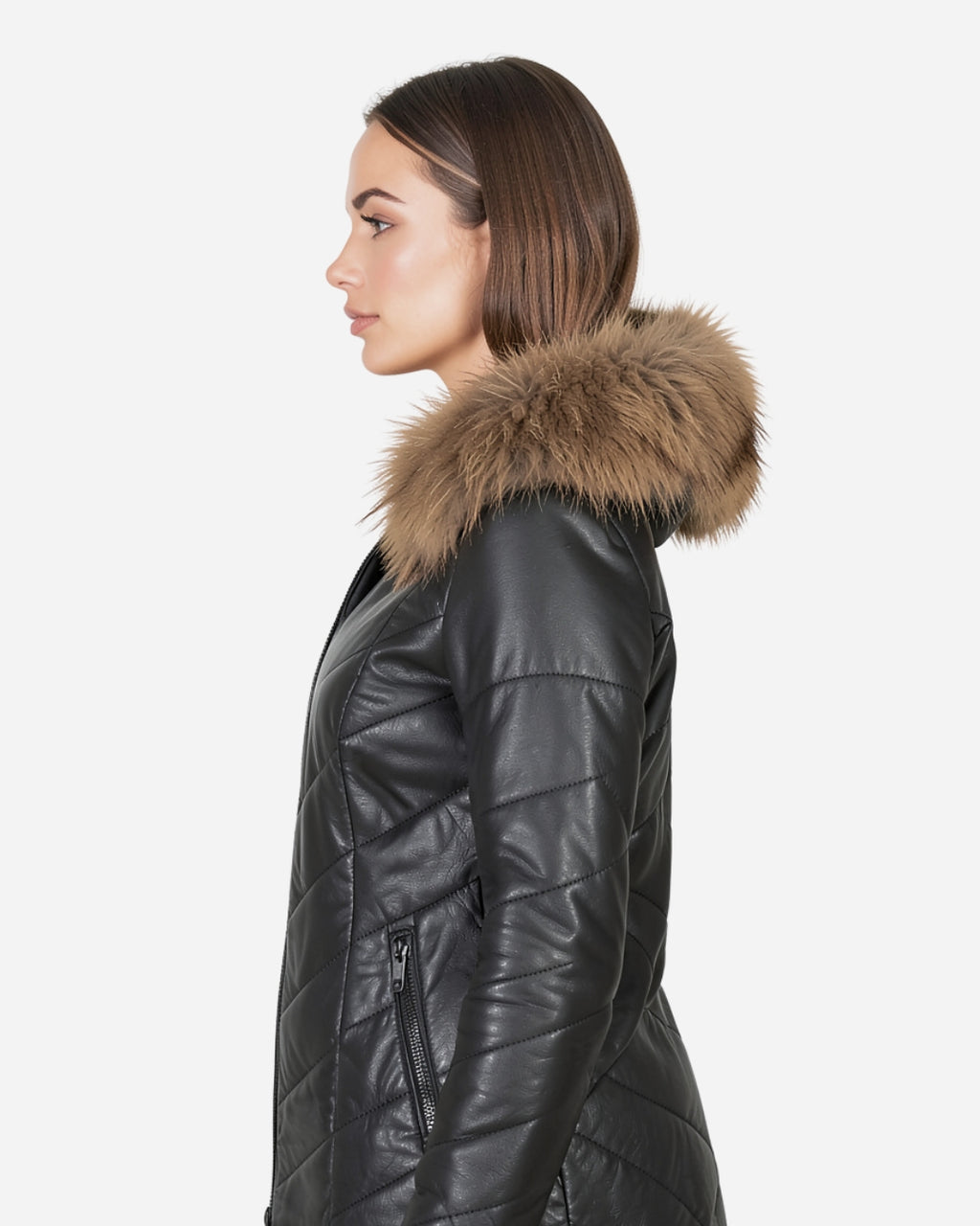 Women's Black Leather Airwarm Parka Coat