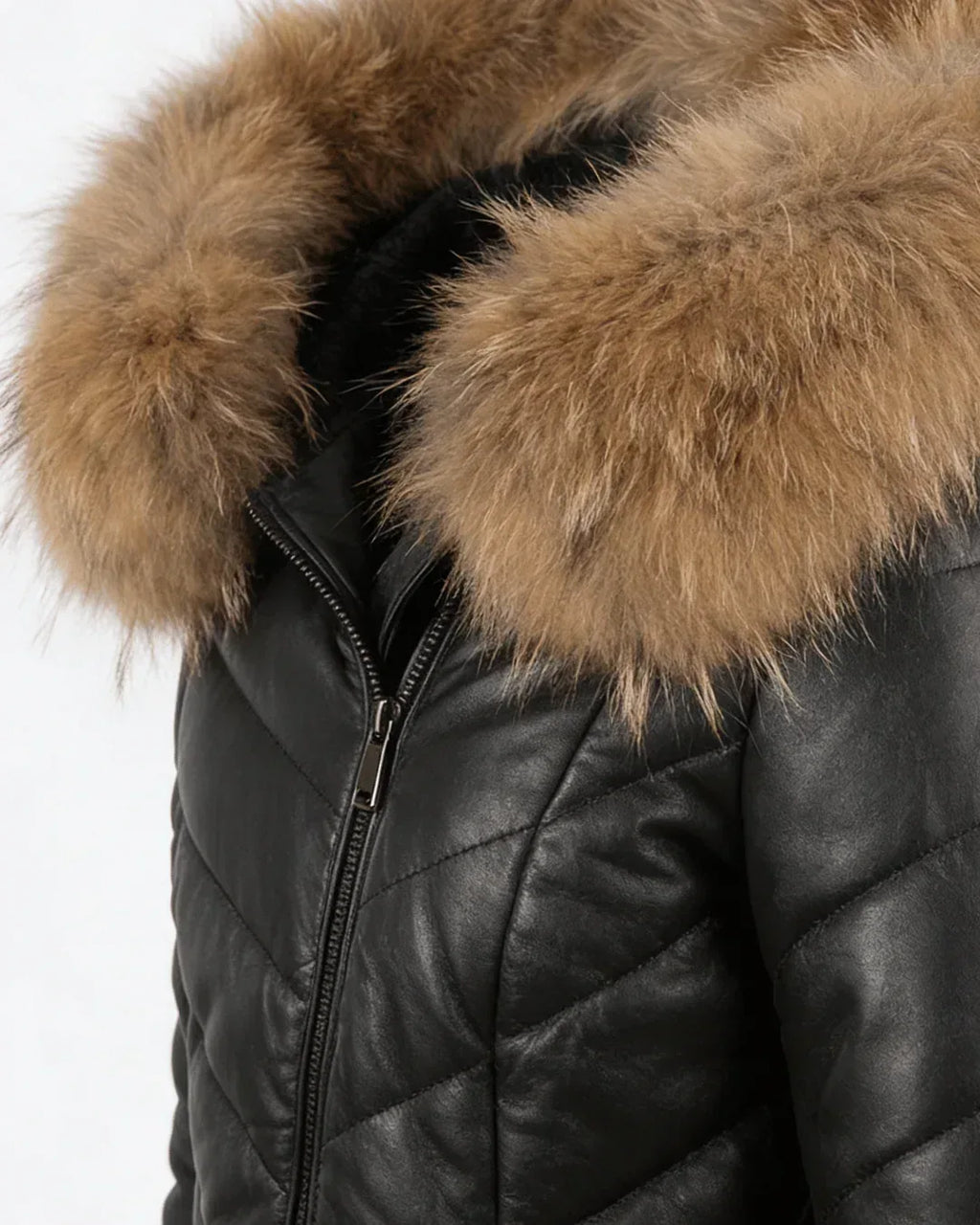 Women's Black Leather Airwarm Parka Coat
