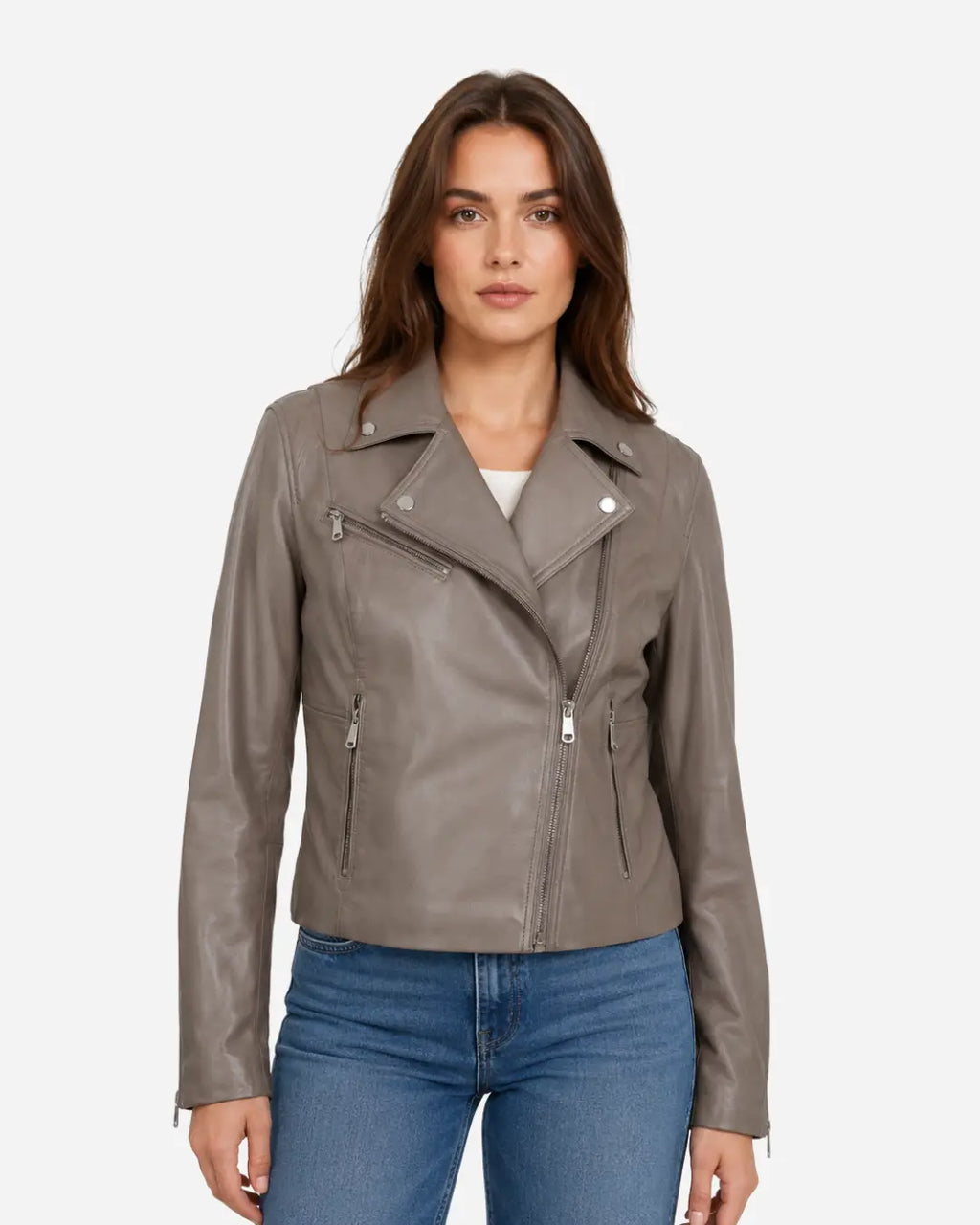 Camel Brown Women Biker Real Leather Jacket