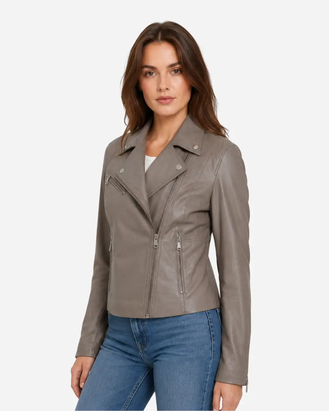 Camel Brown Women Biker Real Leather Jacket