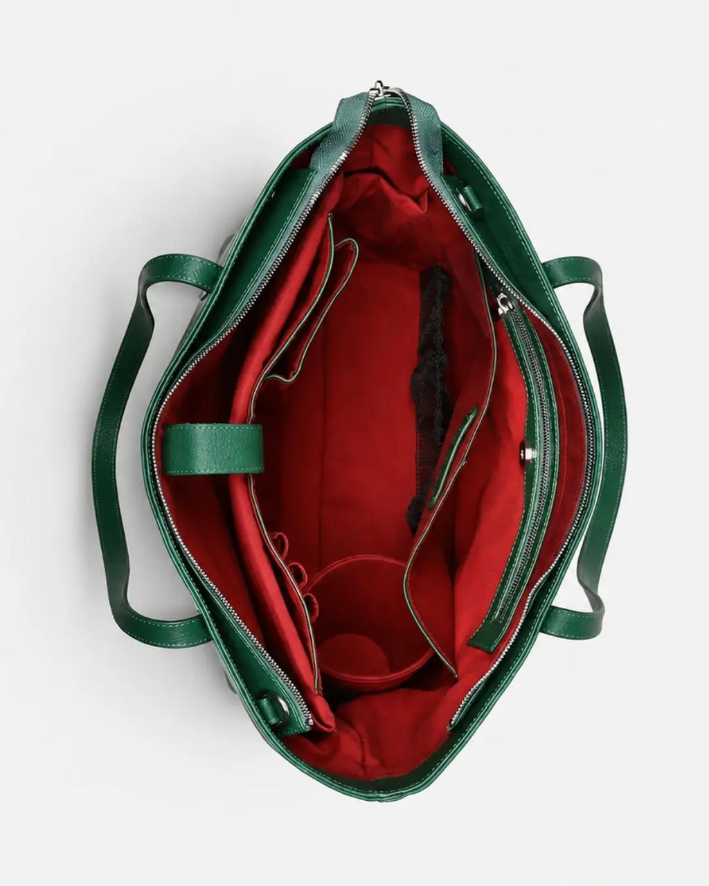 Handcrafted emerald green full-grain leather tote bag for women