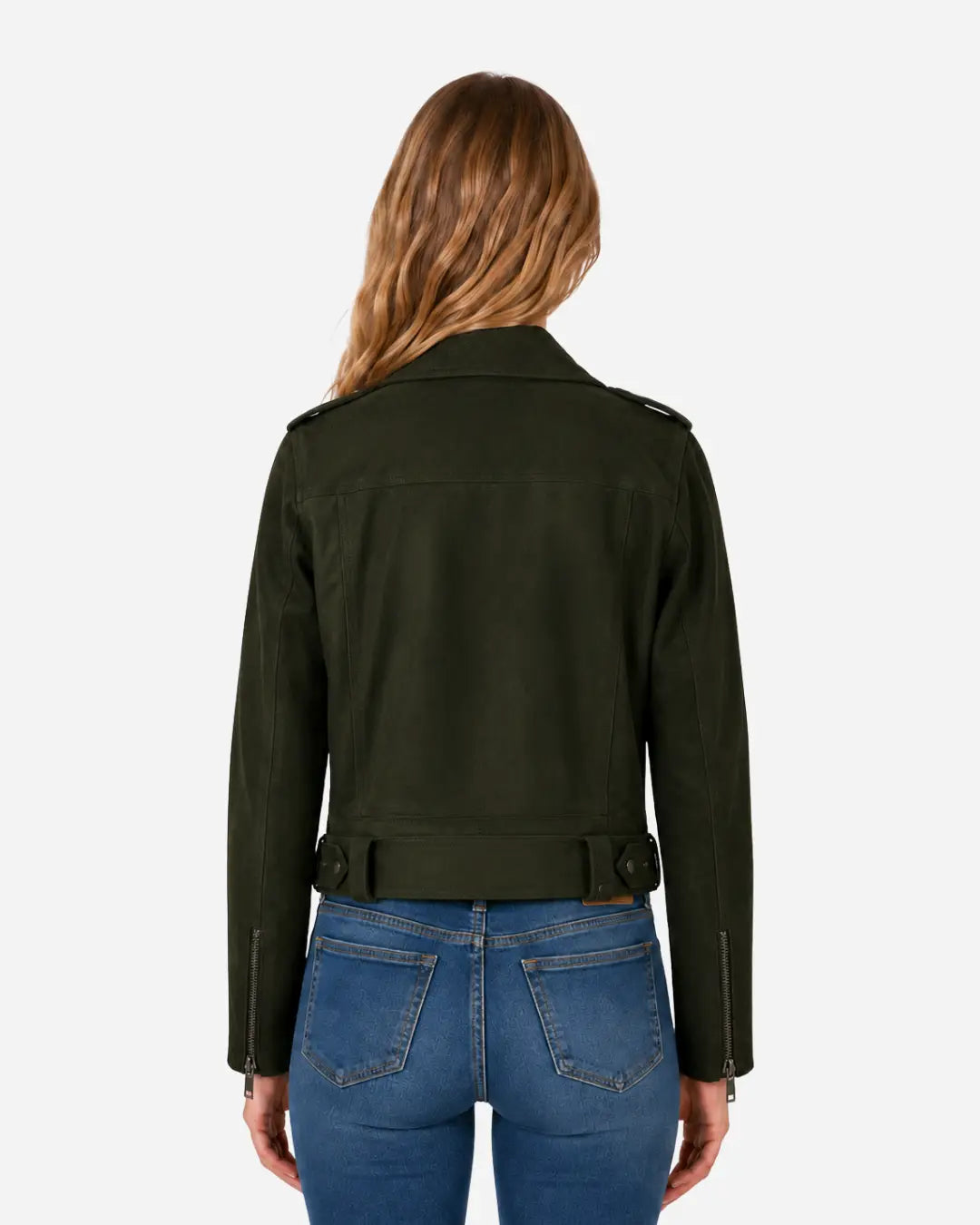 Black Genuine Suede Leather Biker Jacket For Women With Free Shipping 