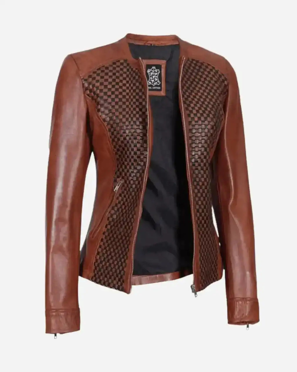 Heritage Weave Brown Leather Jacket - Glacier Leather
