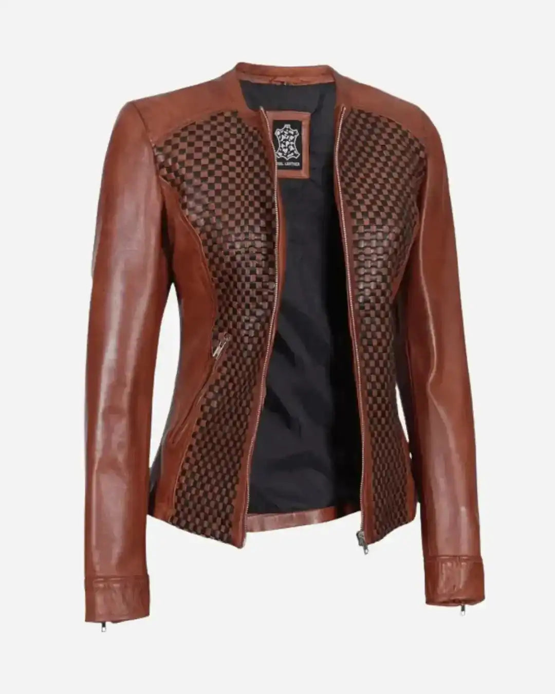 Heritage Weave Brown Leather Jacket - Glacier Leather