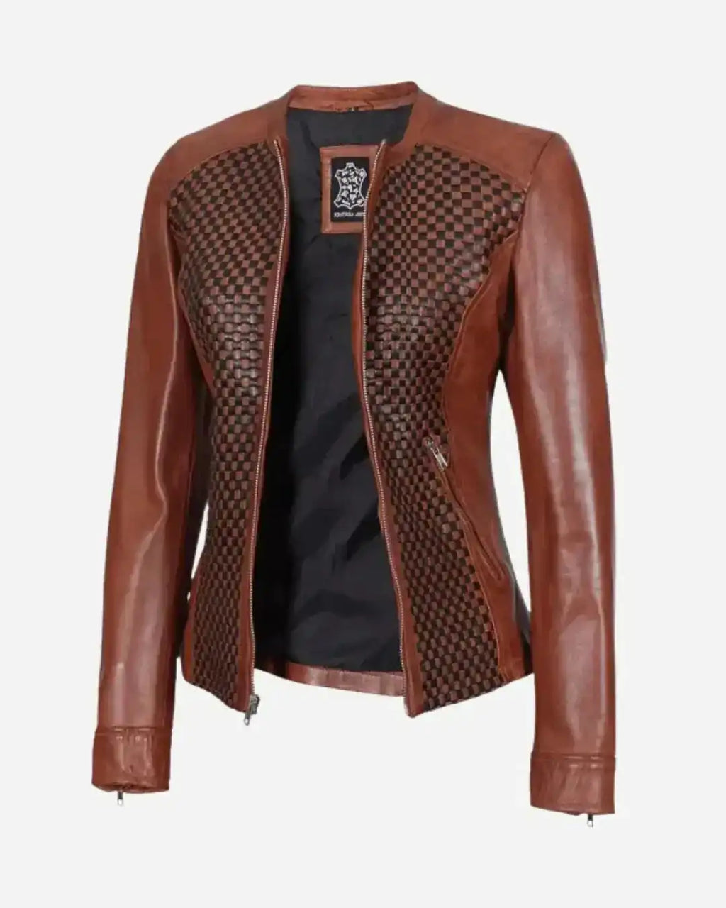 Heritage Weave Brown Leather Jacket - Glacier Leather