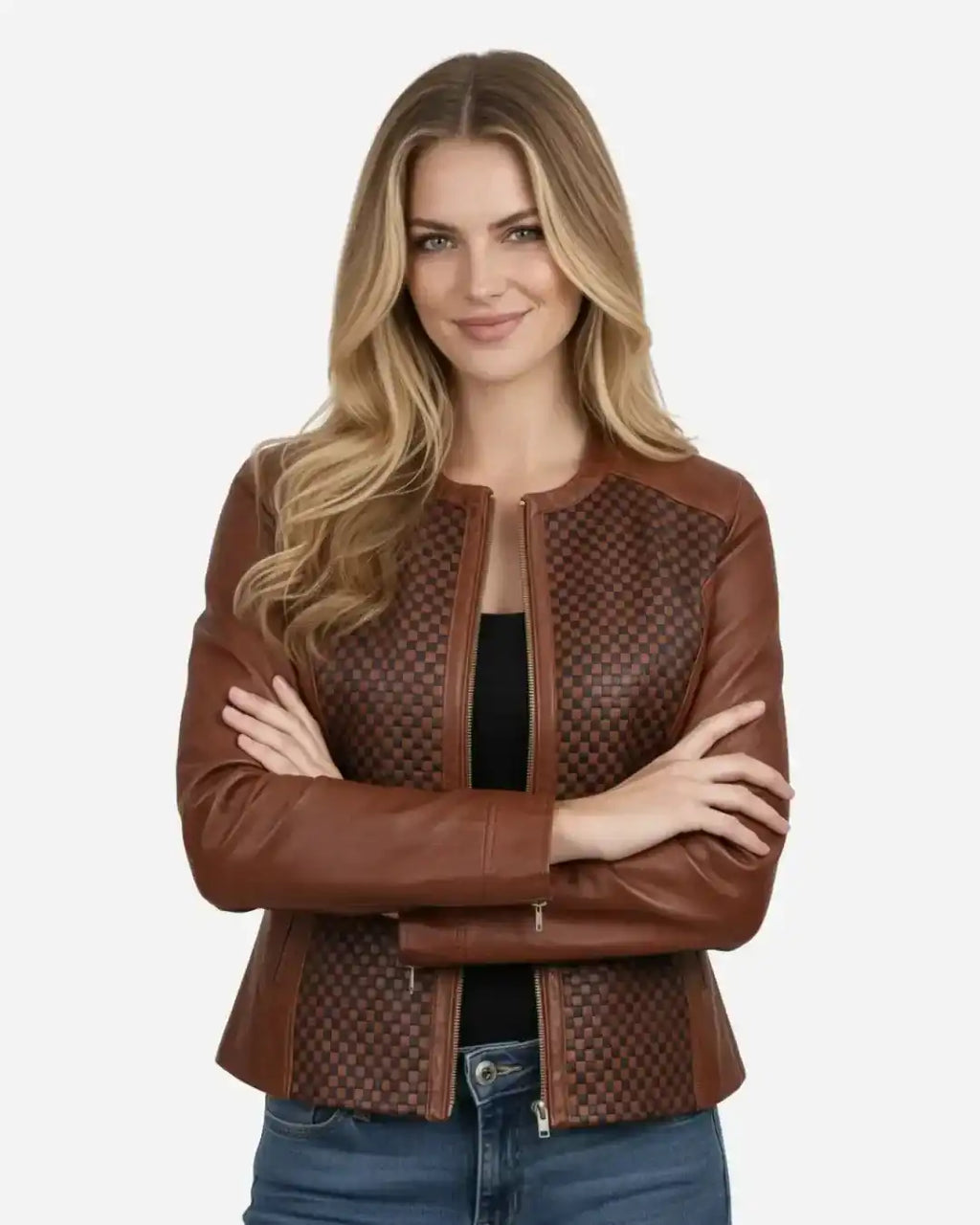 Heritage Weave Brown Leather Jacket - Glacier Leather