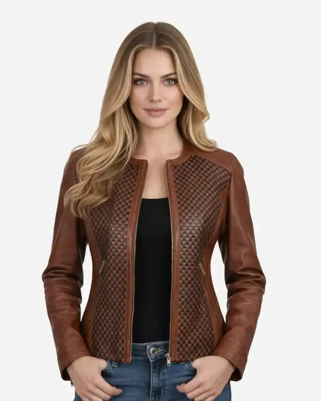 Heritage Weave Brown Leather Jacket - Glacier Leather