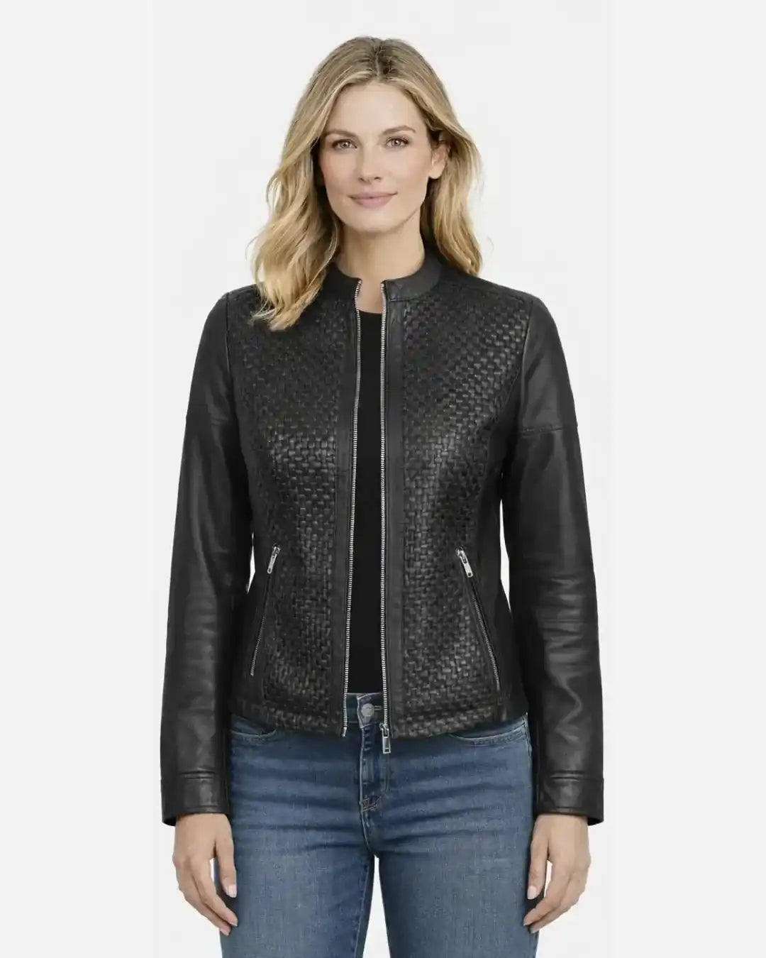 Heritage Weave Black Leather Jacket - Glacier Leather